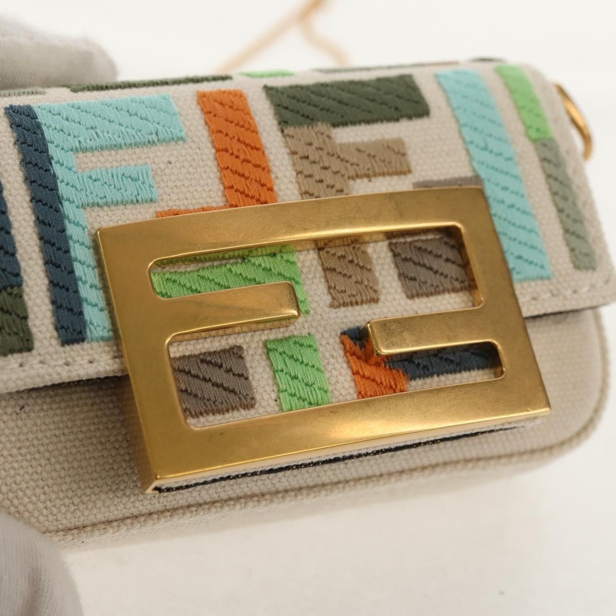 Fendi Fendi Chain Baguette Charm Bag Zucca Embroidered Canvas Size ONE SIZE - 16 Thumbnail