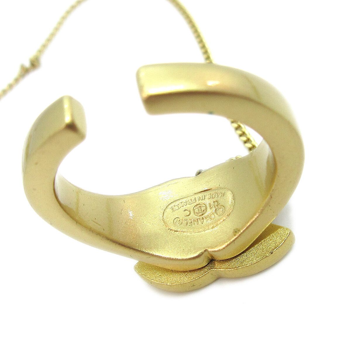 Chanel Chanel Logo Bangle with Chain Attached CC Ring Metal with Crystal Size ONE SIZE - 4 Thumbnail