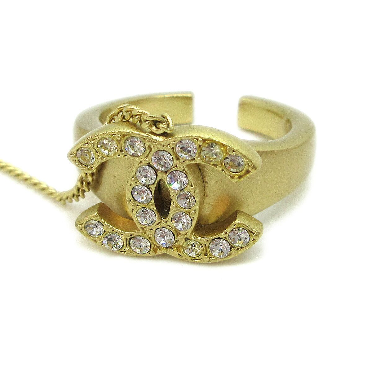 Chanel Chanel Logo Bangle with Chain Attached CC Ring Metal with Crystal Size ONE SIZE - 3 Thumbnail