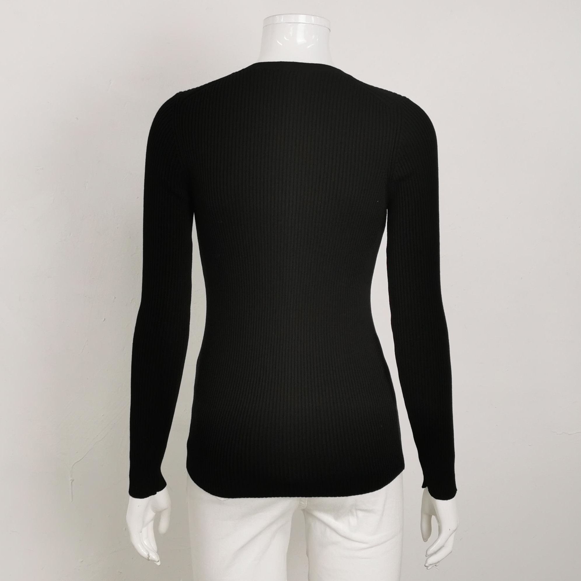 Prada Prada Black Ribbed Knit Long Sleeve Top 0089 Size S / US 4 / IT 40 - 2 Thumbnail