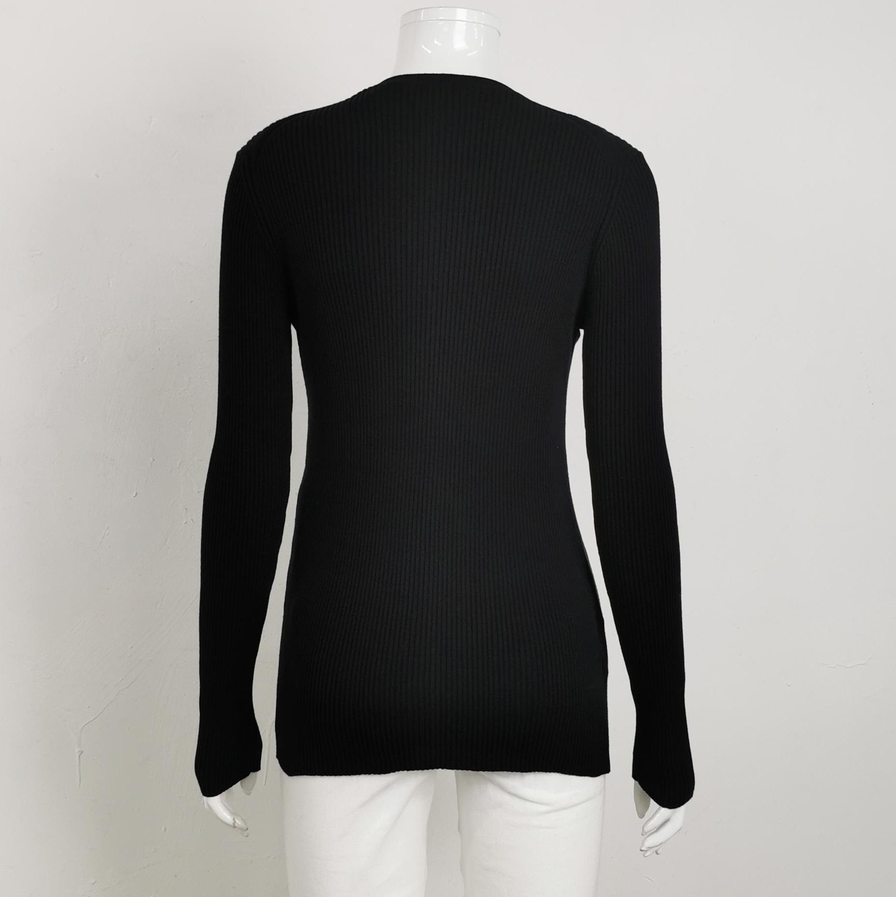 Prada Prada Black Cotton Ribbed Knit Sweater 0089 Size M / US 6-8 / IT 42-44 - 2 Thumbnail