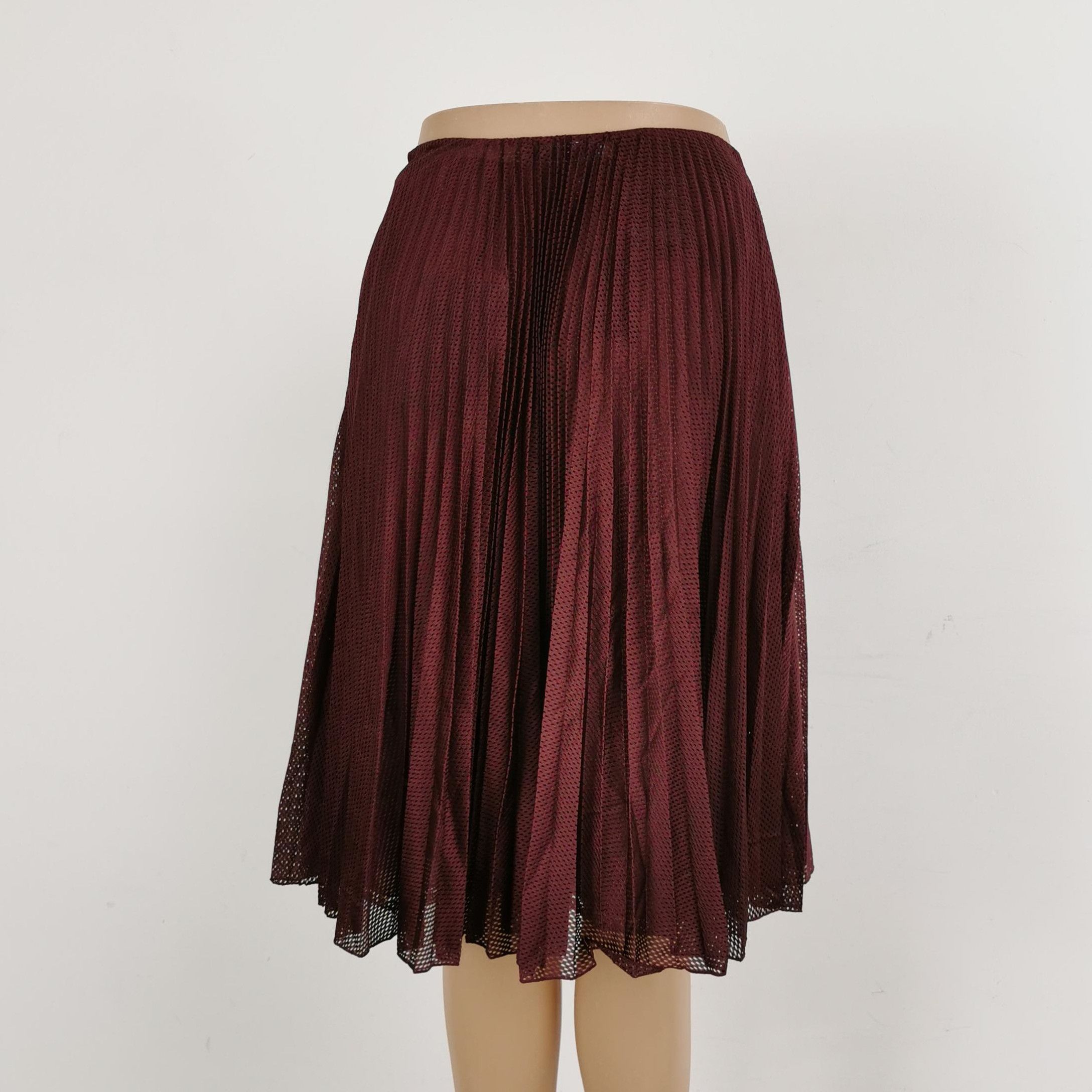 Prada Prada Burgundy Pleated Silk Blend Midi Skirt 0089 Size 38" / US 16 / IT 52 - 3 Thumbnail