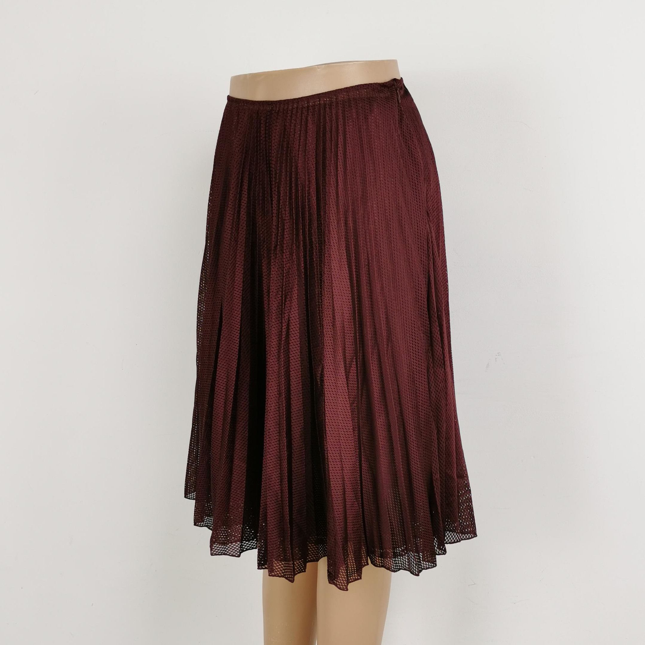 Prada Prada Burgundy Pleated Silk Blend Midi Skirt 0089 Size 38" / US 16 / IT 52 - 2 Thumbnail