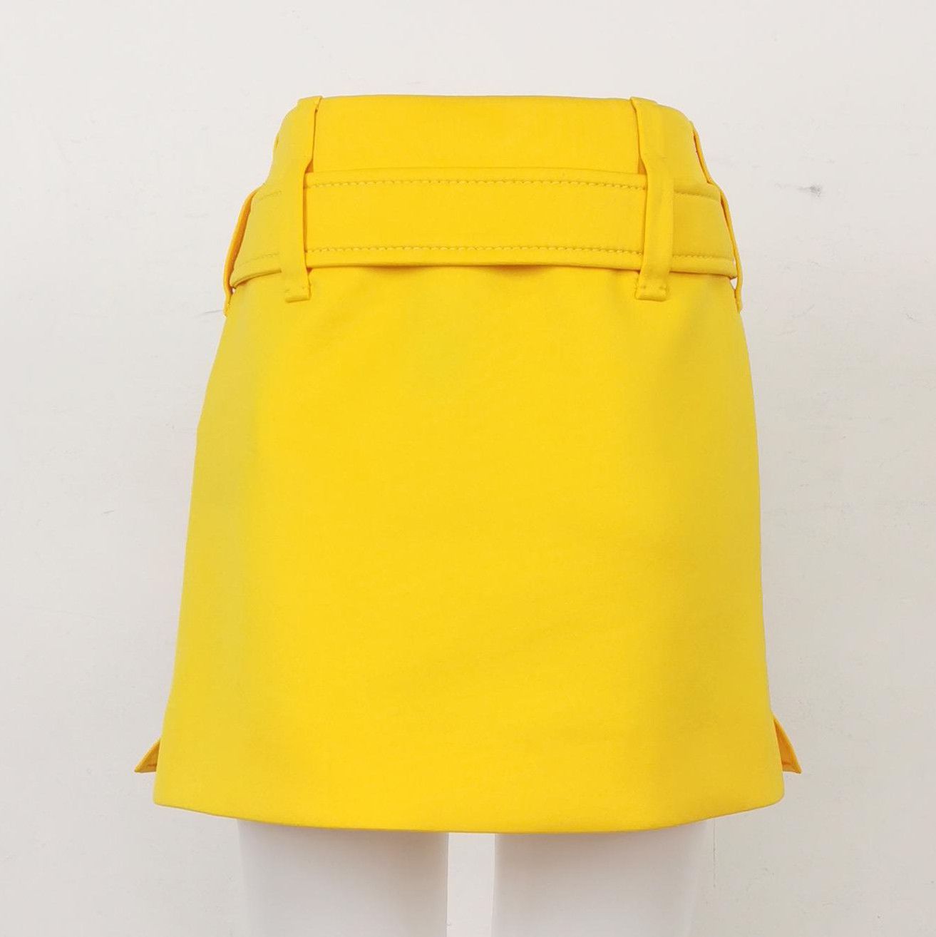 Prada Prada Logo Belted Mini Skirt in Bright Yellow 0089 Size 36" / US 14 / IT 50 - 2 Thumbnail