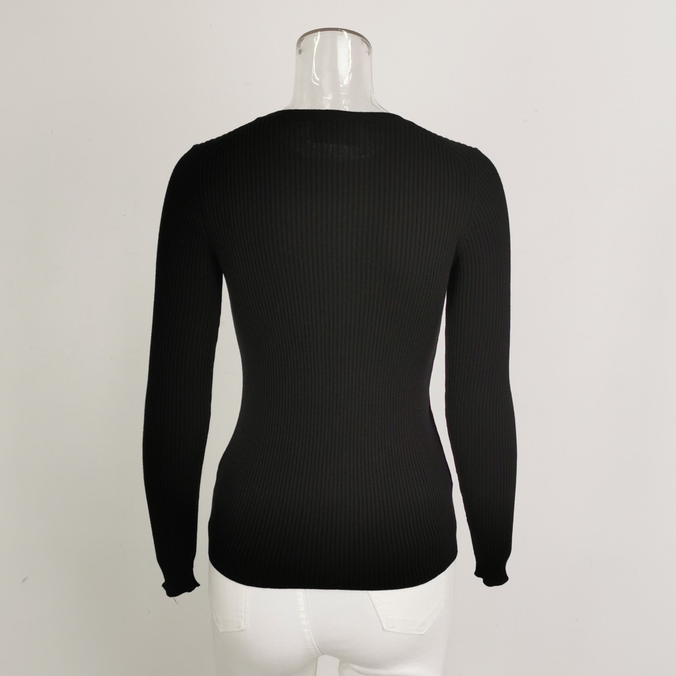 Prada Prada Ribbed Black Knit Top for Women 0089 Size XS / US 0-2 / IT 36-38 - 3 Thumbnail