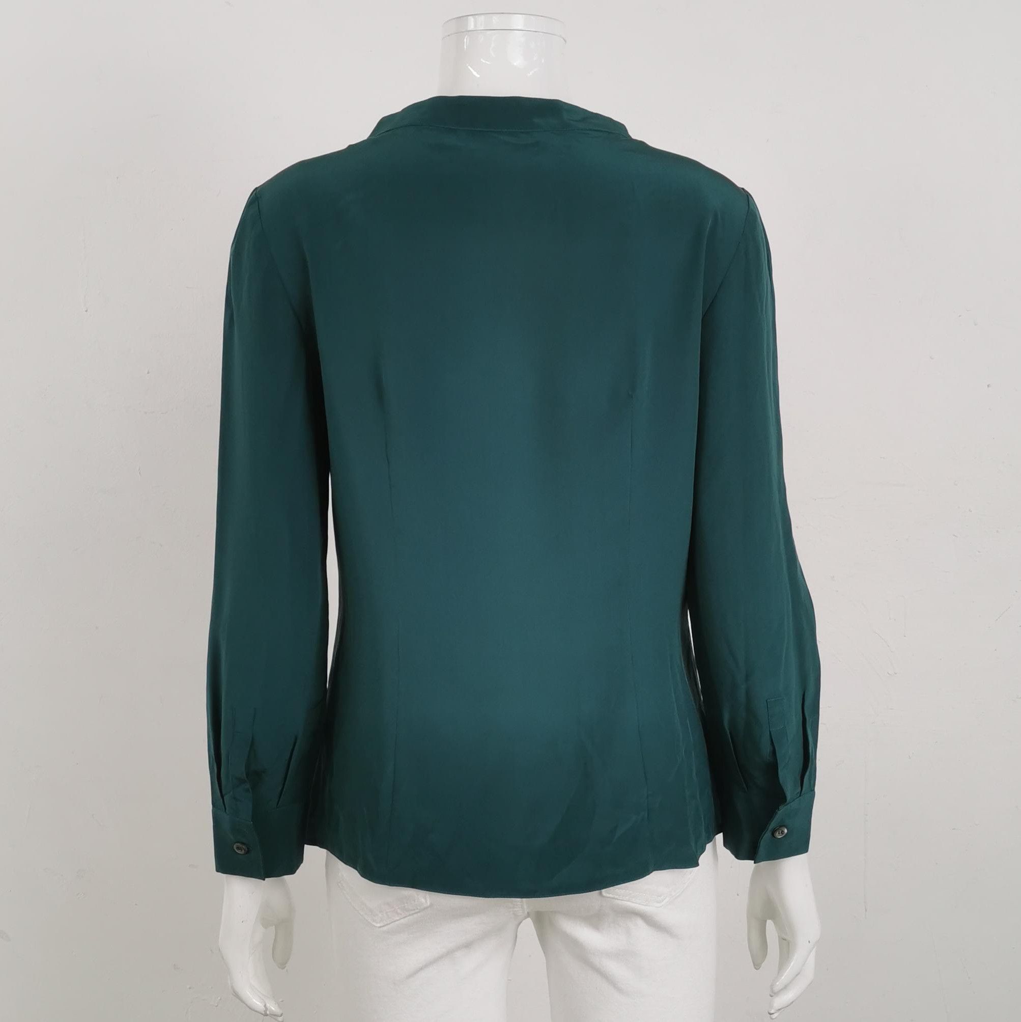Prada Prada Ruffled Silk Blouse in Green 0089 Size L / US 10 / IT 46 - 2 Thumbnail