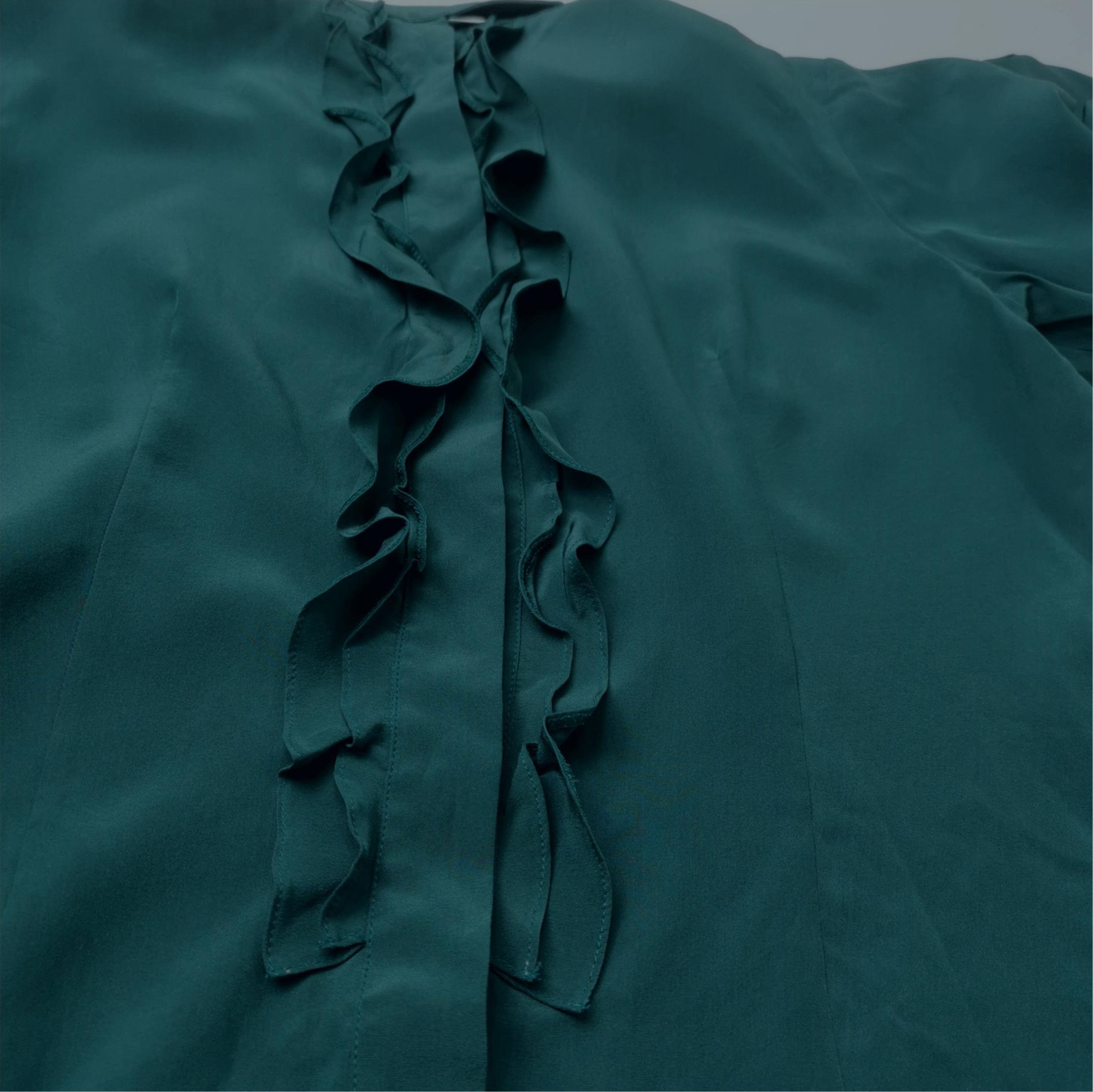 Prada Prada Ruffled Silk Blouse in Green 0089 Size L / US 10 / IT 46 - 3 Thumbnail
