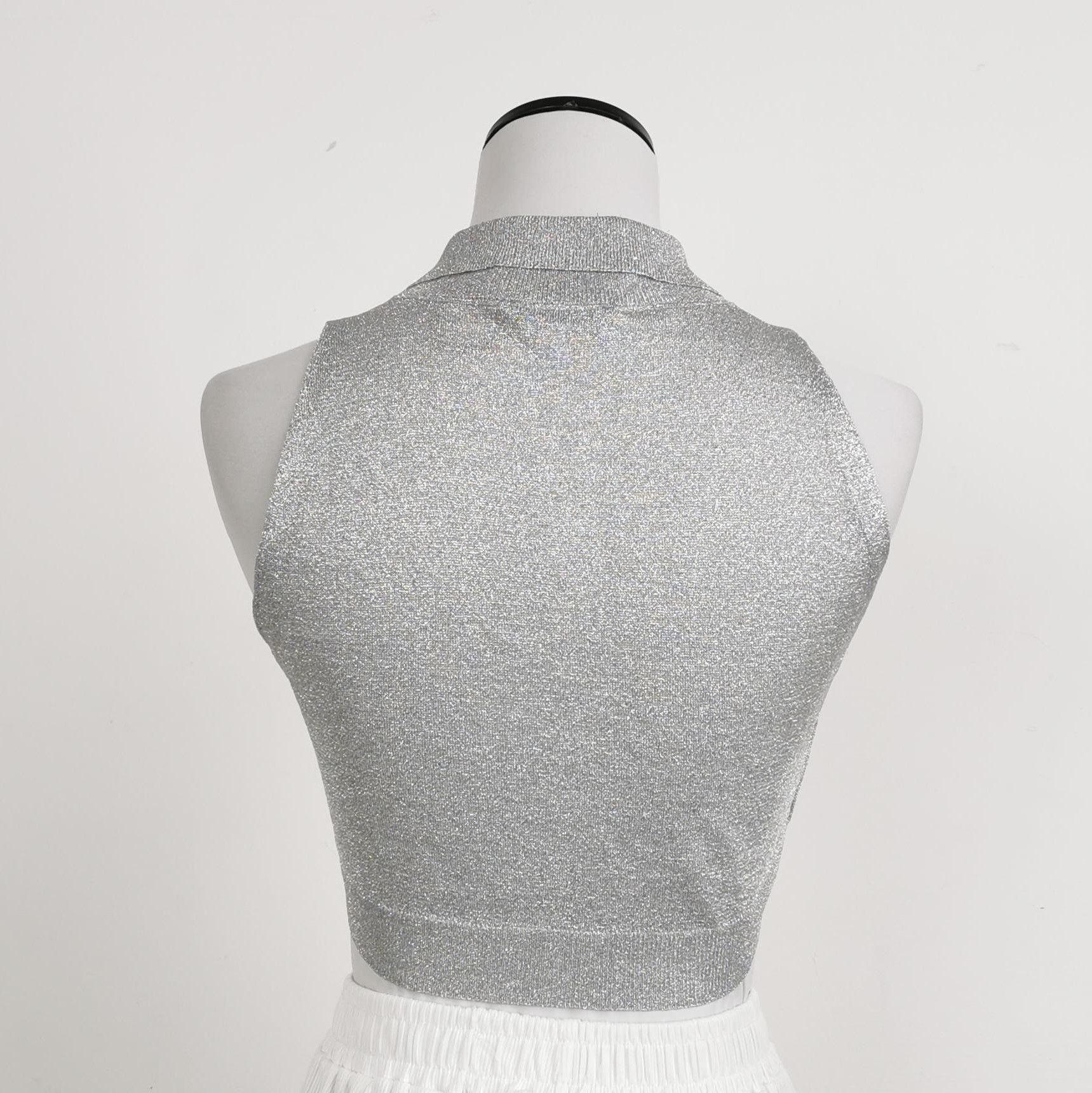 Prada Prada Sleeveless Collared Knit Top in Silver 0089 Size XS / US 0-2 / IT 36-38 - 2 Thumbnail