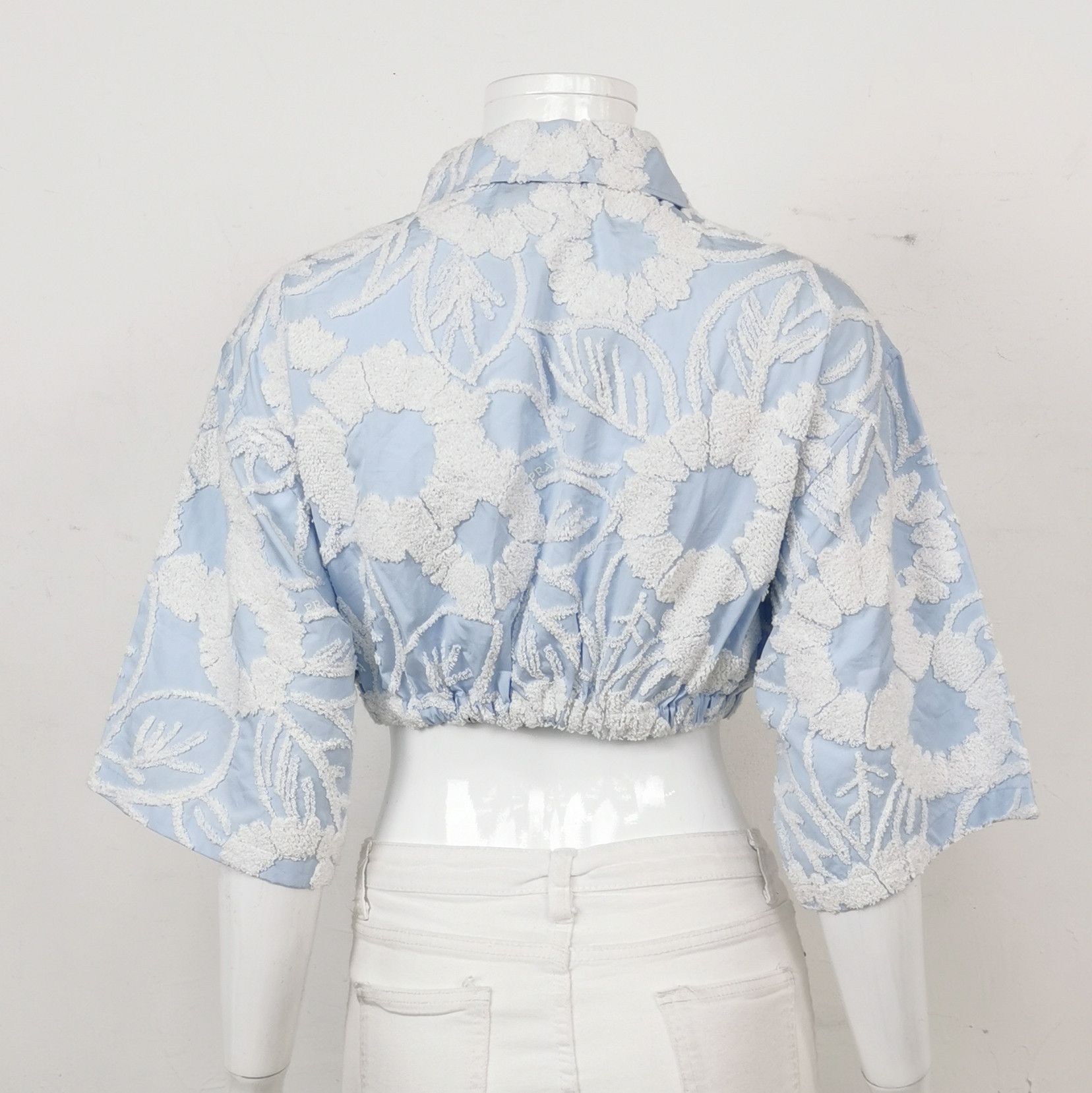 Prada Prada Cotton Floral Embroidered Cropped Shirt 0089 Size L / US 10 / IT 46 - 2 Thumbnail