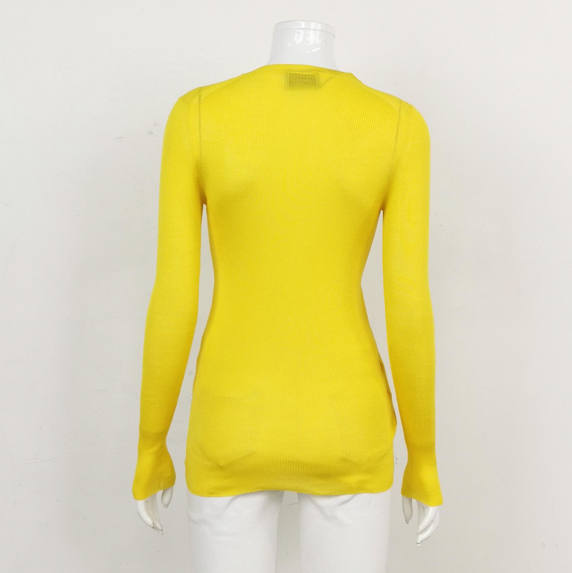 Prada Prada Yellow Knit Ribbed Logo Long Sleeve Sweater 0089 Size M / US 6-8 / IT 42-44 - 2 Thumbnail