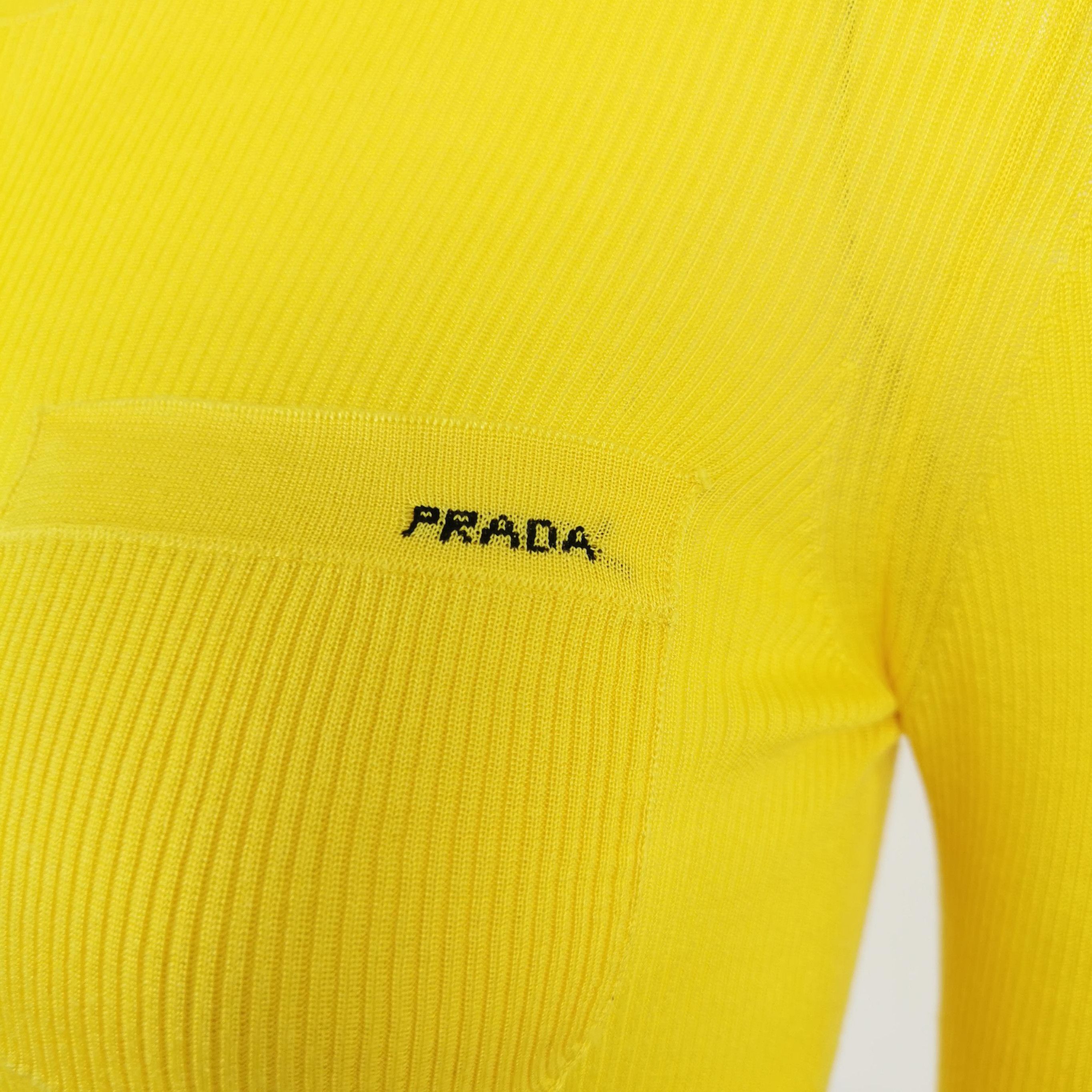 Prada Prada Yellow Knit Ribbed Logo Long Sleeve Sweater 0089 Size M / US 6-8 / IT 42-44 - 3 Thumbnail