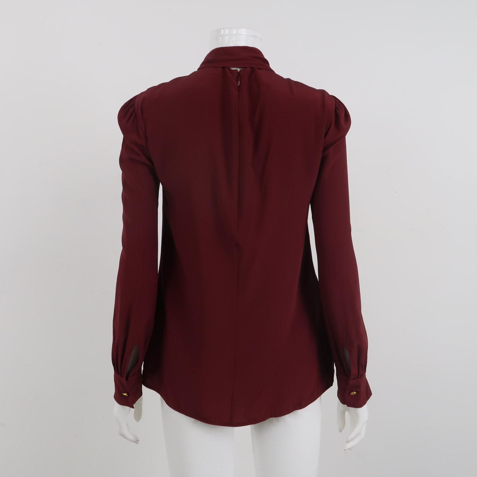 Prada Prada Burgundy Silk Bow Tie Long Sleeve Top 0089 Size XS / US 0-2 / IT 36-38 - 2 Thumbnail