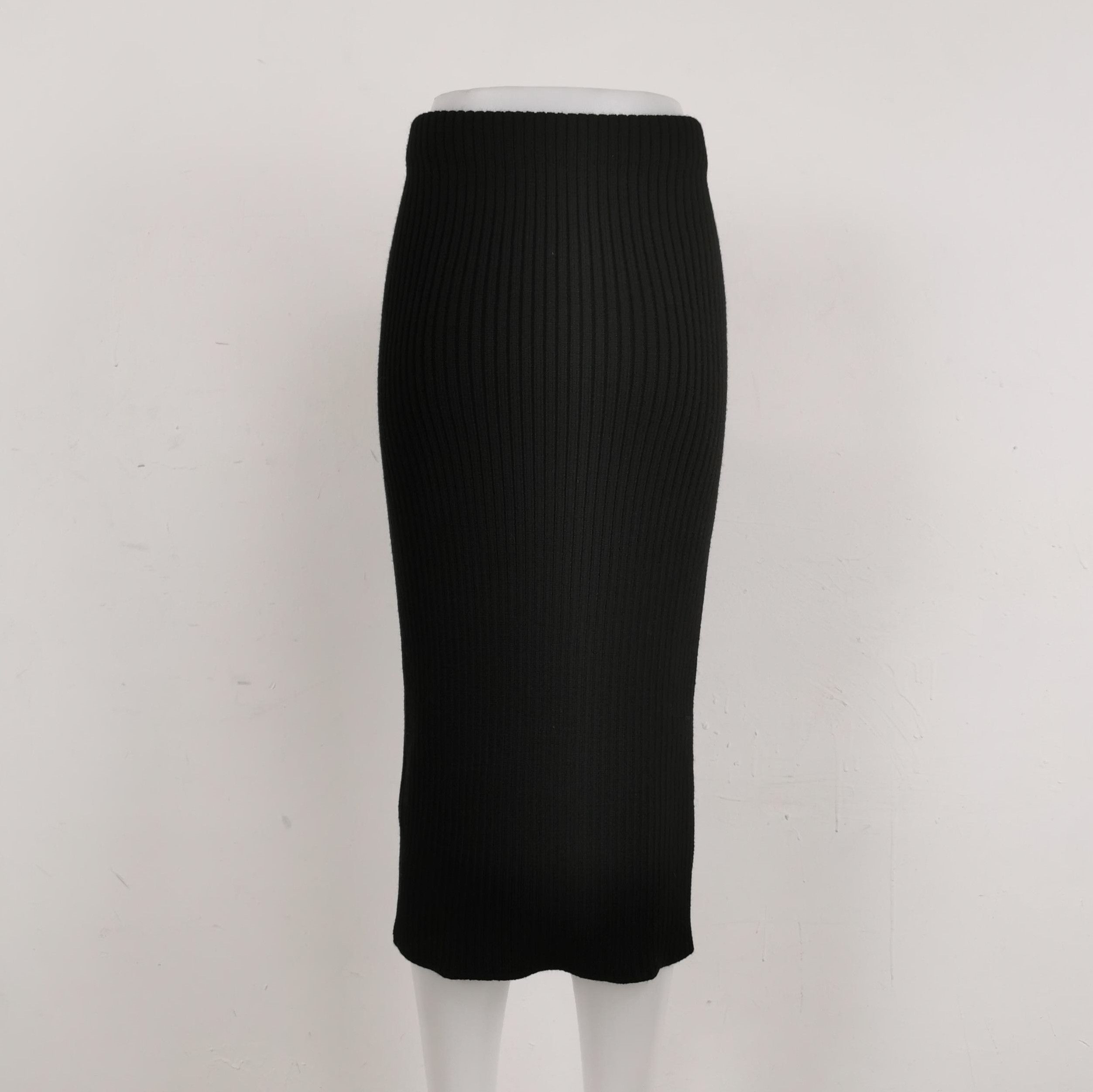 Prada Prada Black Wool Blend Ribbed Midi Skirt 0089 Size 42" / US 20 - 2 Thumbnail
