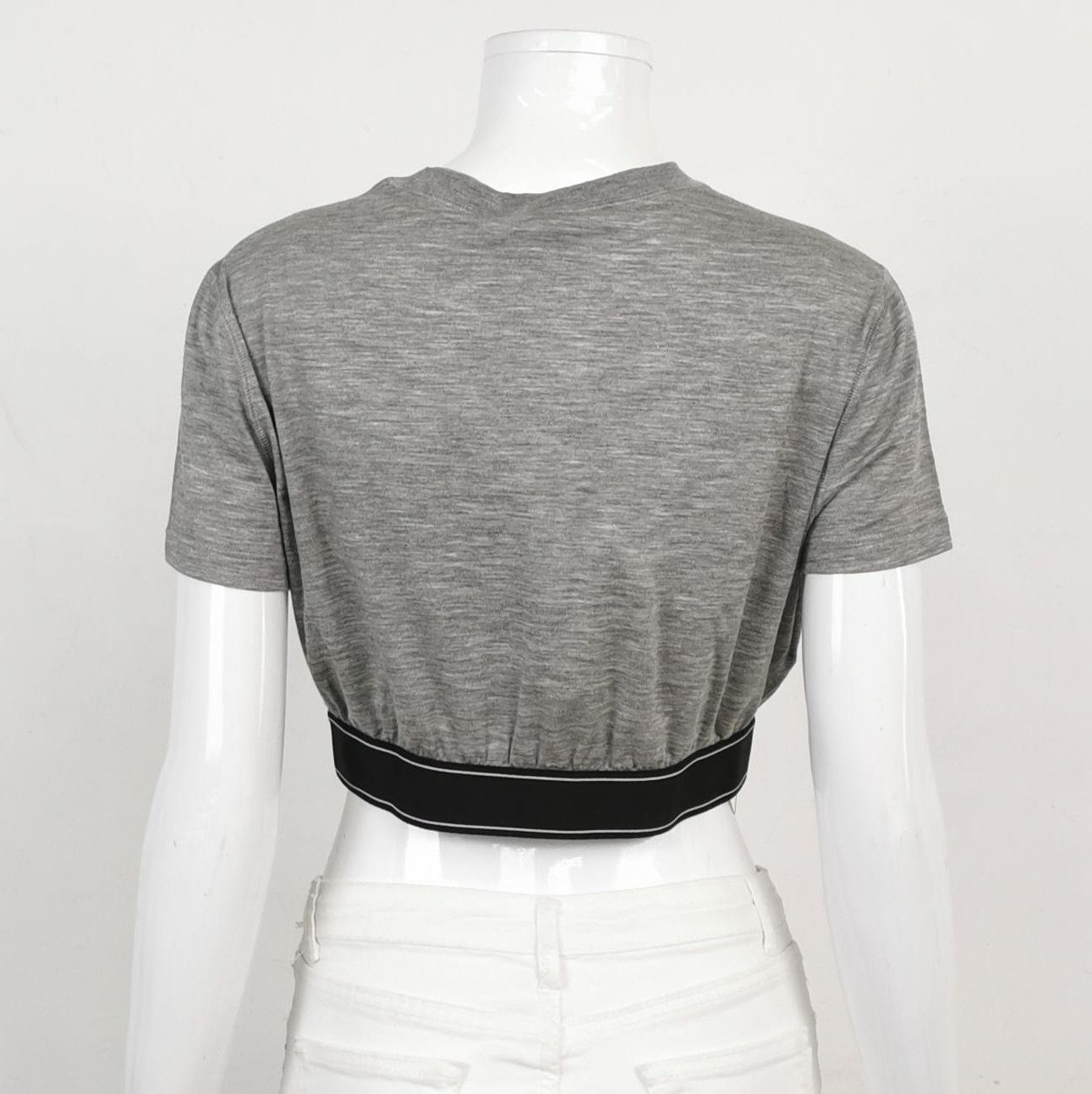 Prada Prada Gray Cropped Logo Tee 0089 Size L / US 10 / IT 46 - 2 Thumbnail