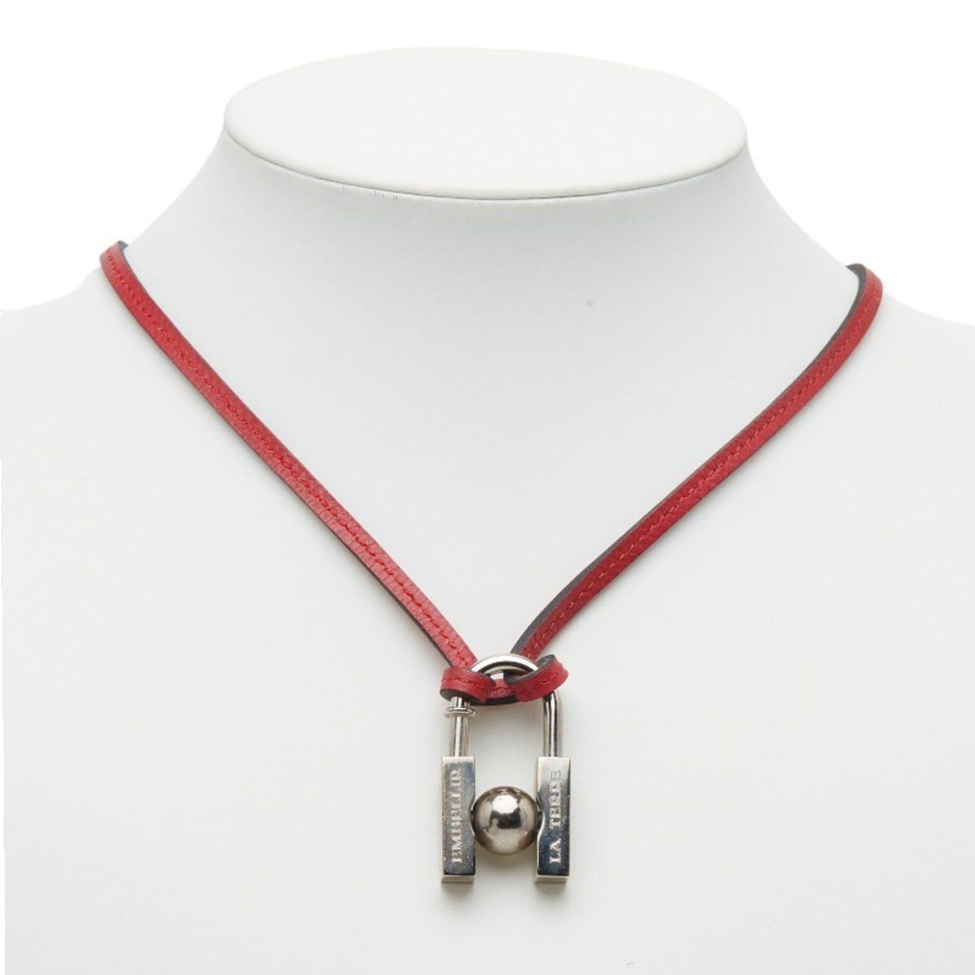 Hermes Hermès Cadena H "In Search of the Unknown Beauty Earth" 2001 Necklace Silver Red Metal Leather Women's HERMES Size ONE SIZE - 6 Thumbnail
