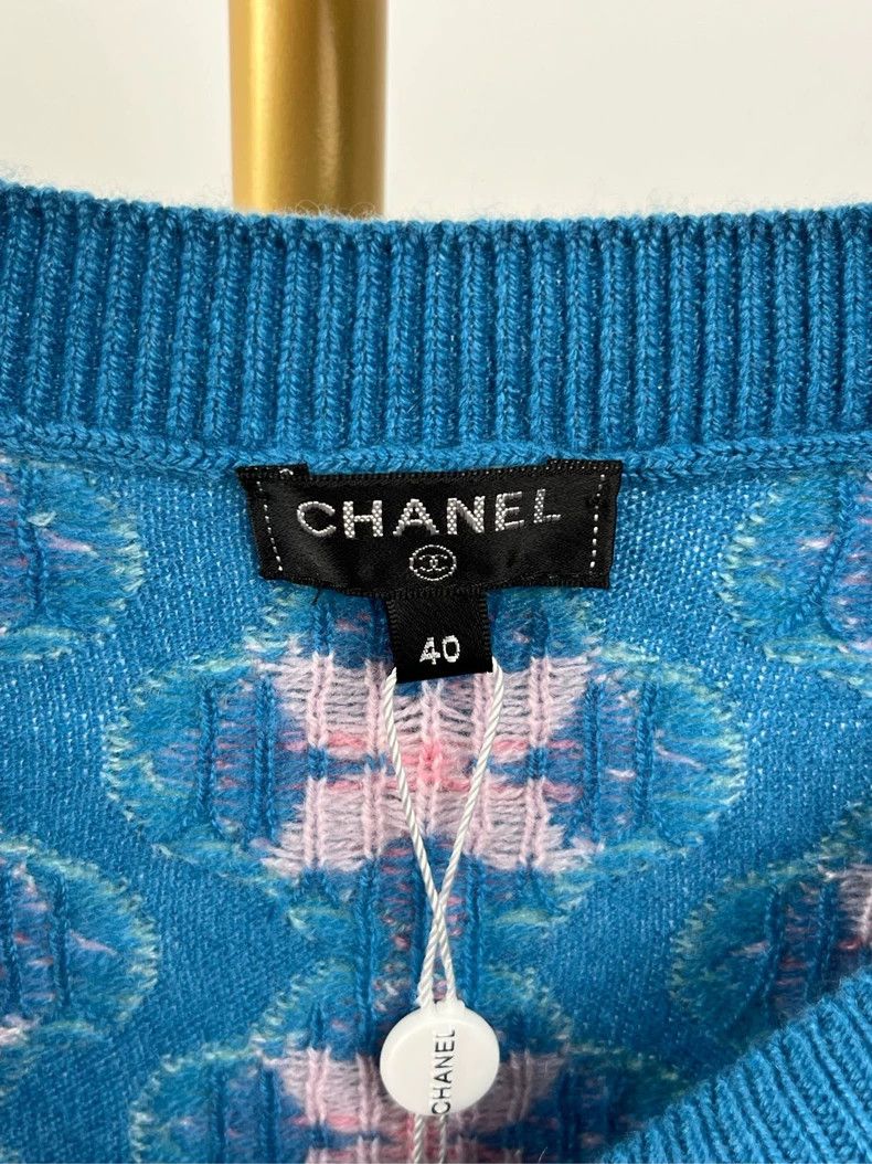 Chanel Chanel Blue Floral Open Shoulder Knit Top - dmc Size M / US 6-8 / IT 42-44 - 4 Thumbnail