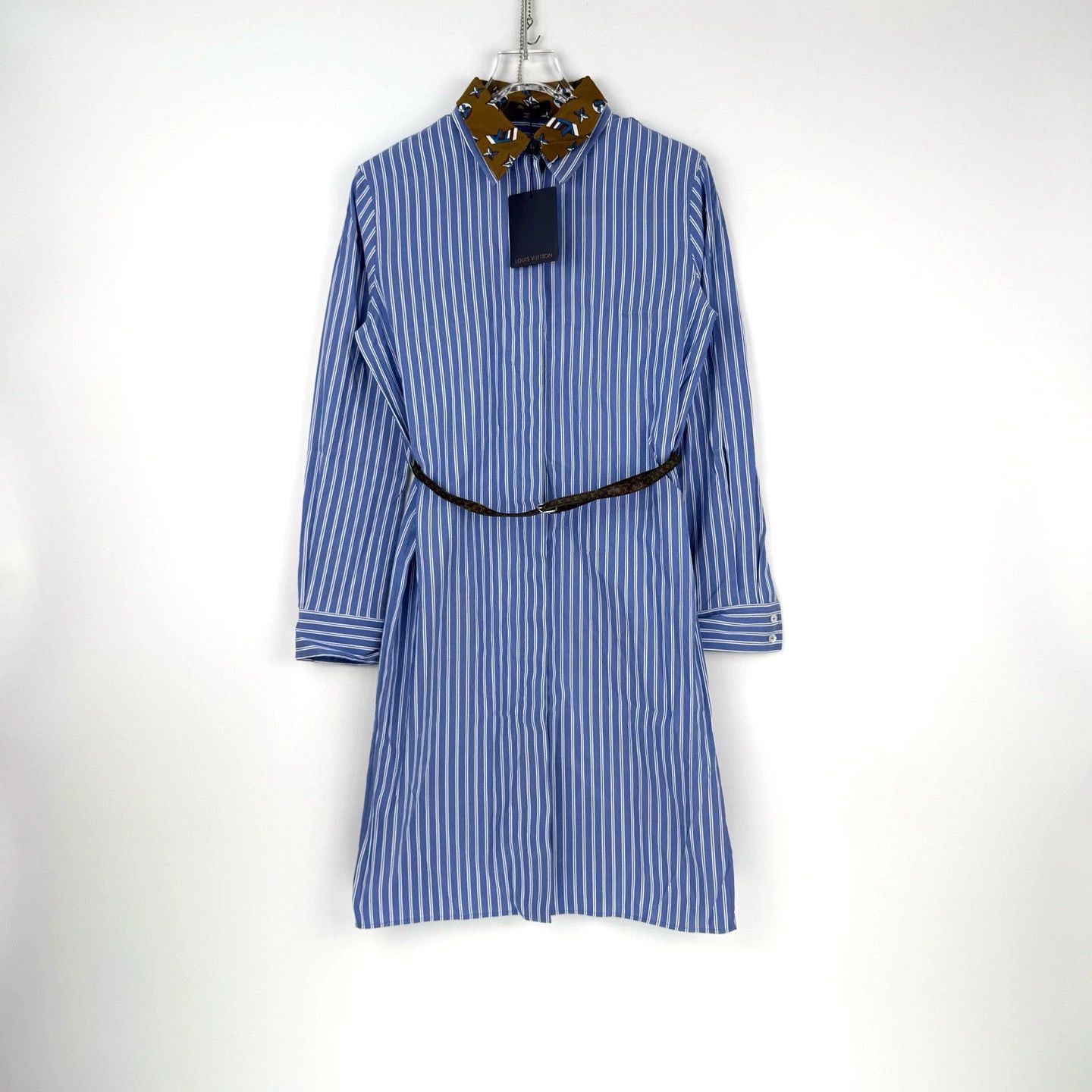 Louis Vuitton Blue White Stripe Logo Shirt Dress - dmc Size M / US 6-8 / IT 42-44 - 3 Thumbnail