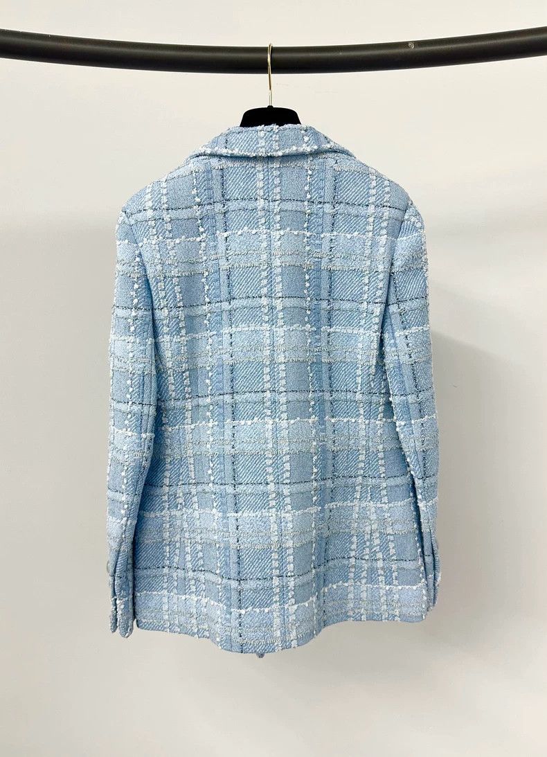 Chanel Chanel Blue Plaid Tweed Coat - dmc Size US M / EU 48-50 / 2 - 2 Thumbnail