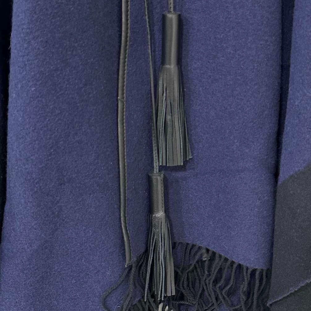 Hermes Hermes Blue Leather Trim Fringe Cape - dmc Size M / US 6-8 / IT 42-44 - 4 Thumbnail