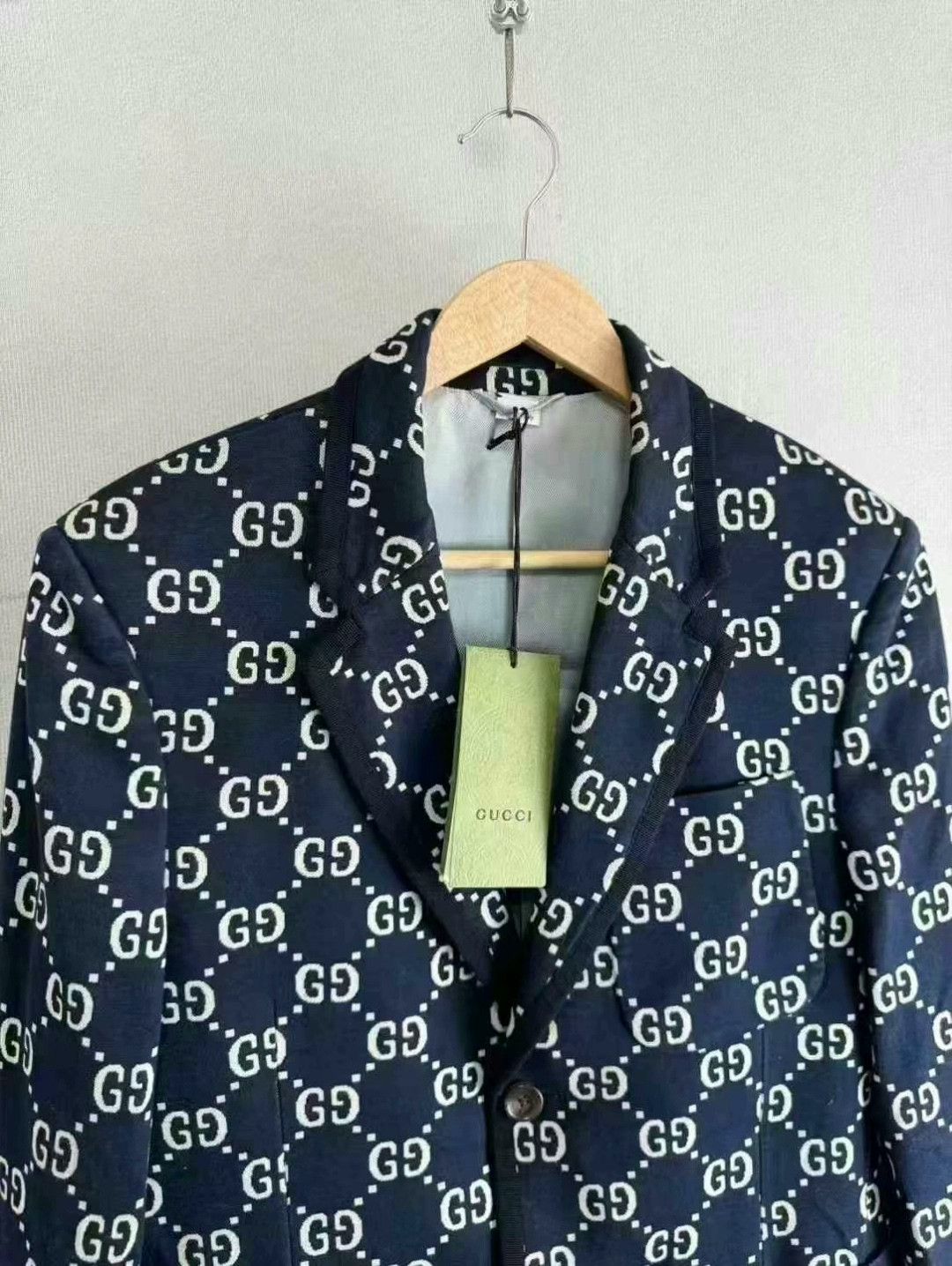 Gucci gucci navy patterned single-breasted blazer Size US M / EU 48-50 / 2 - 2 Thumbnail