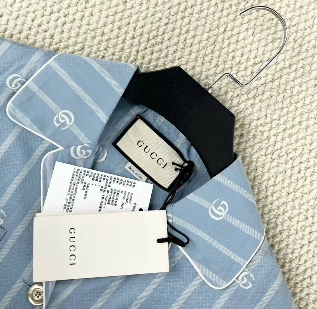 Gucci gucci light blue striped logo short sleeve shirt Size US M / EU 48-50 / 2 - 3 Thumbnail