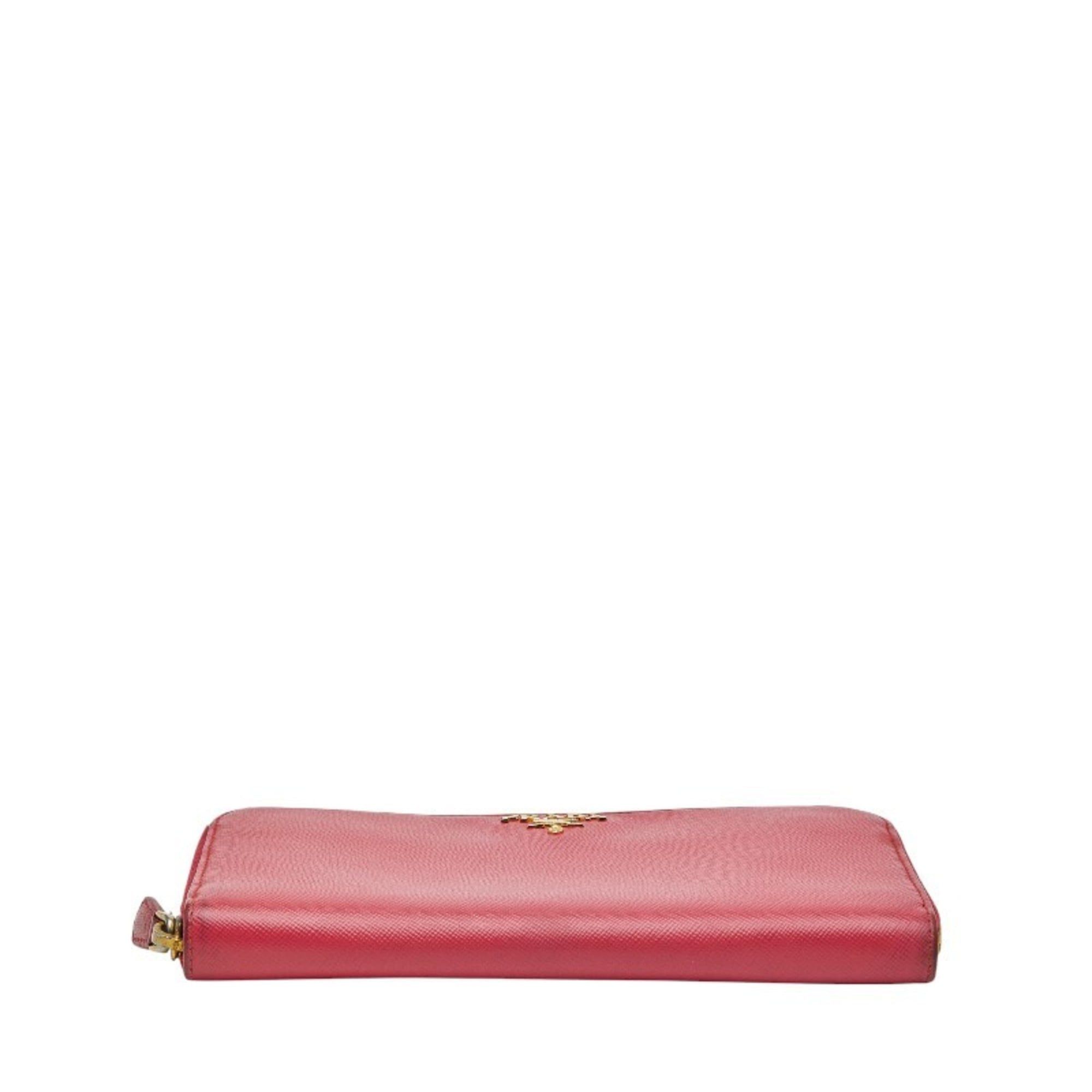 Prada Prada Logo Round Zip Long Wallet 1ML506 Pink Saffiano Leather Women's PRADA Size ONE SIZE - 3 Thumbnail