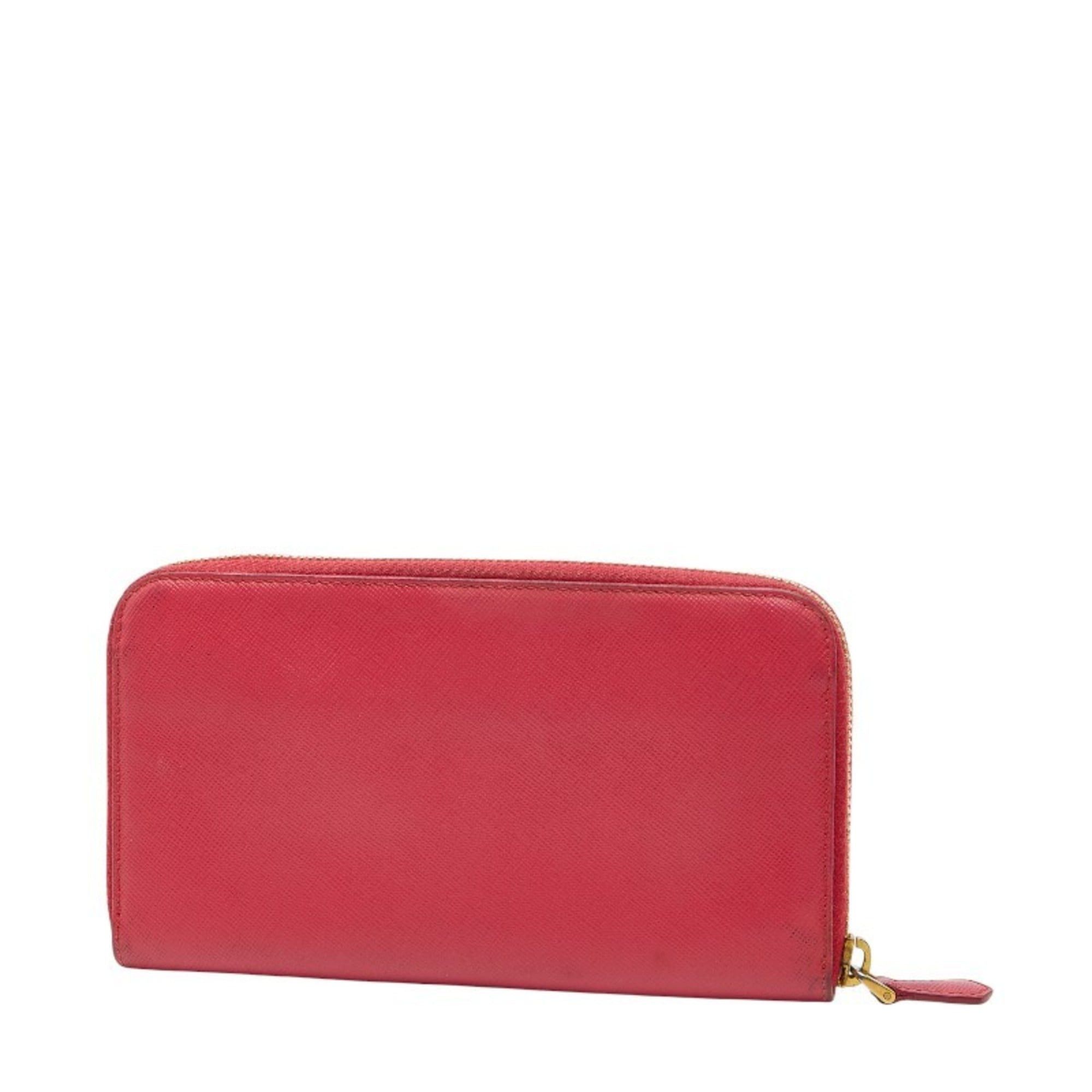 Prada Prada Logo Round Zip Long Wallet 1ML506 Pink Saffiano Leather Women's PRADA Size ONE SIZE - 2 Thumbnail