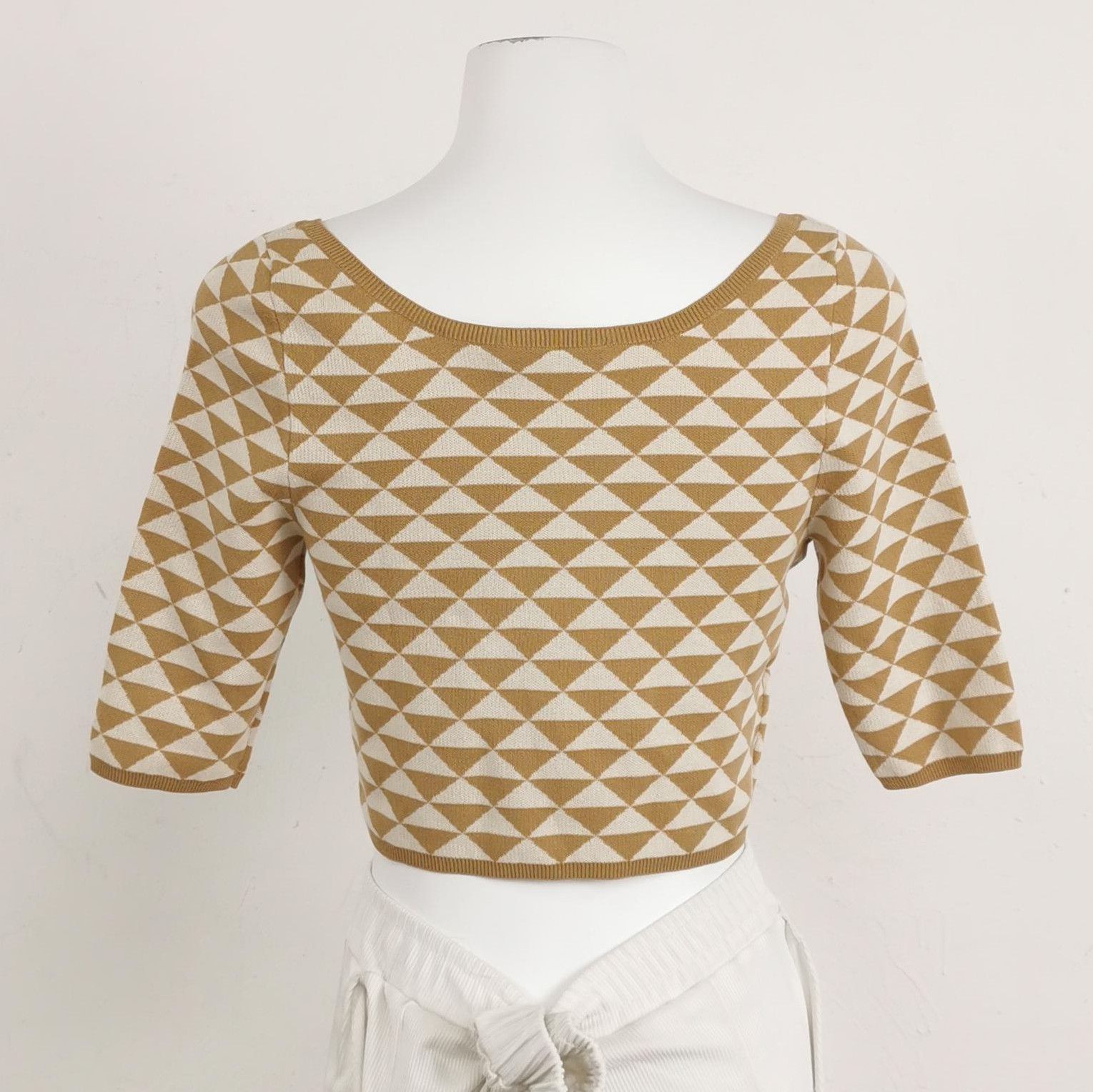 Prada Prada Color Block Knit Top in Beige 0089 Size XS / US 0-2 / IT 36-38 - 2 Thumbnail
