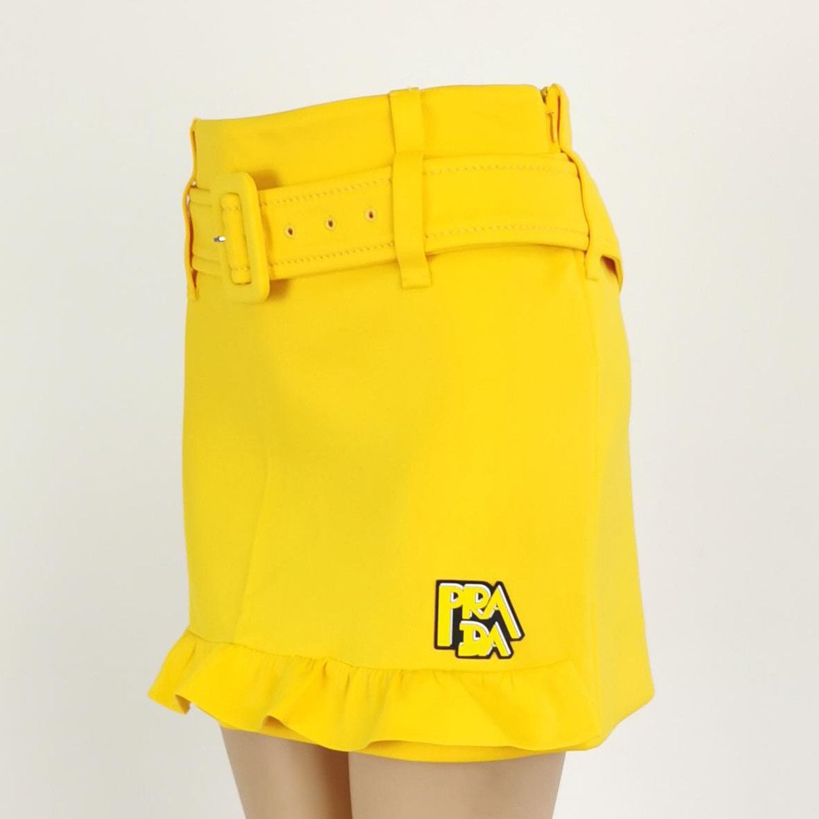 Prada Prada Yellow Logo Ruffle Hem Skirt 0089 Size 36" / US 14 / IT 50 - 2 Thumbnail