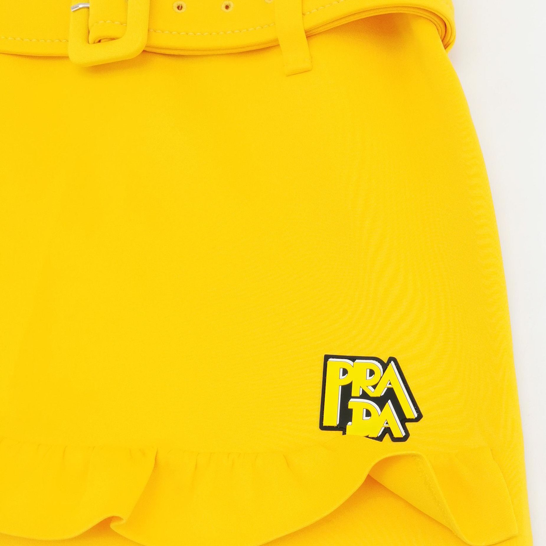Prada Prada Yellow Logo Ruffle Hem Skirt 0089 Size 36" / US 14 / IT 50 - 4 Thumbnail
