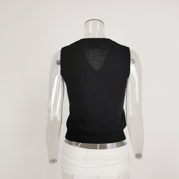 Prada Prada Black V-Neck Knitted Vest for Women 0089 Size XS / US 0-2 / IT 36-38 - 3 Thumbnail
