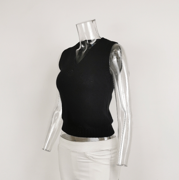 Prada Prada Black V-Neck Knitted Vest for Women 0089 Size XS / US 0-2 / IT 36-38 - 2 Thumbnail
