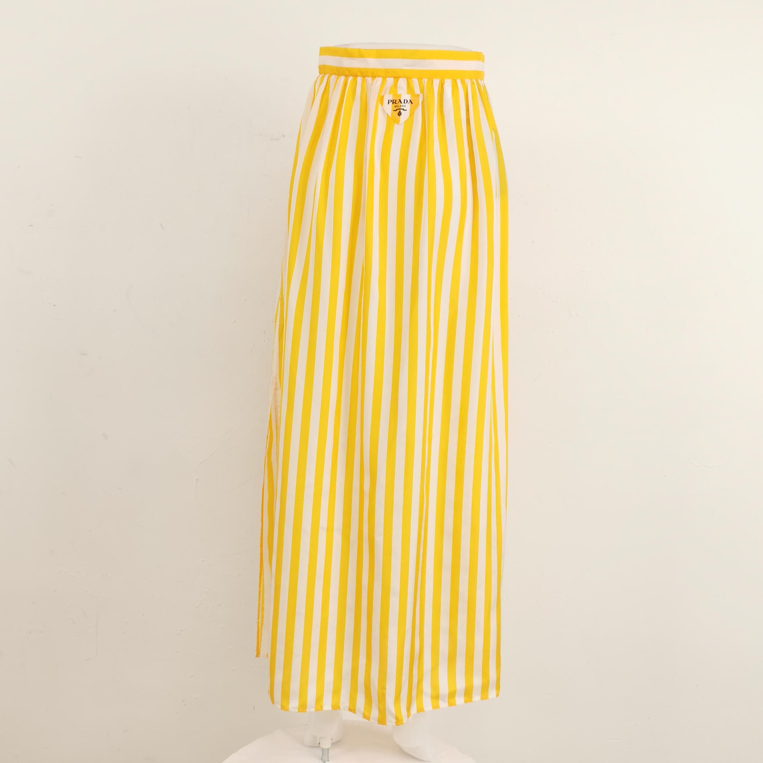 Prada Prada Striped Silk Midi Skirt with Logo 0089 Size 36" / US 14 / IT 50 - 2 Thumbnail