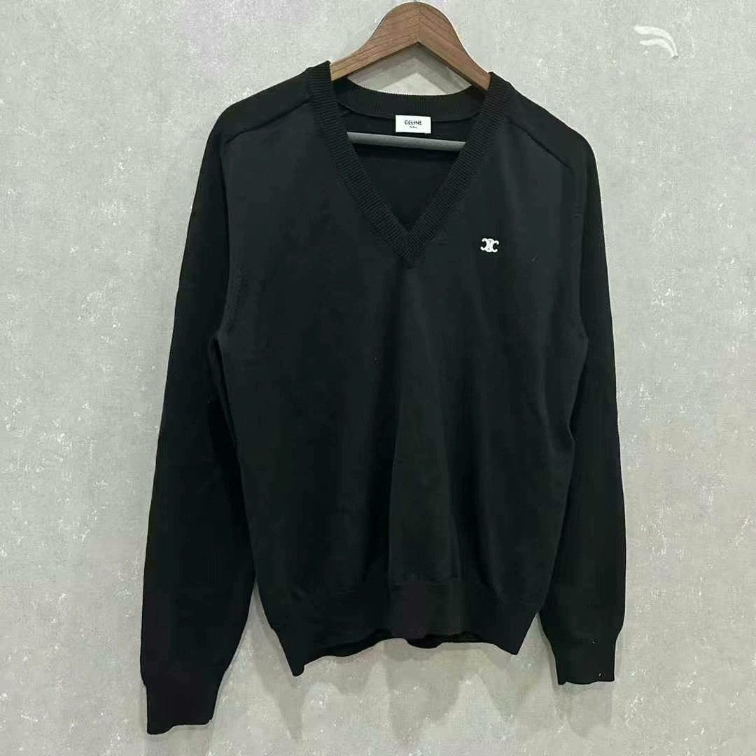 Celine celine black v-neck wool sweater size S Size S / US 4 / IT 40 - 3 Thumbnail