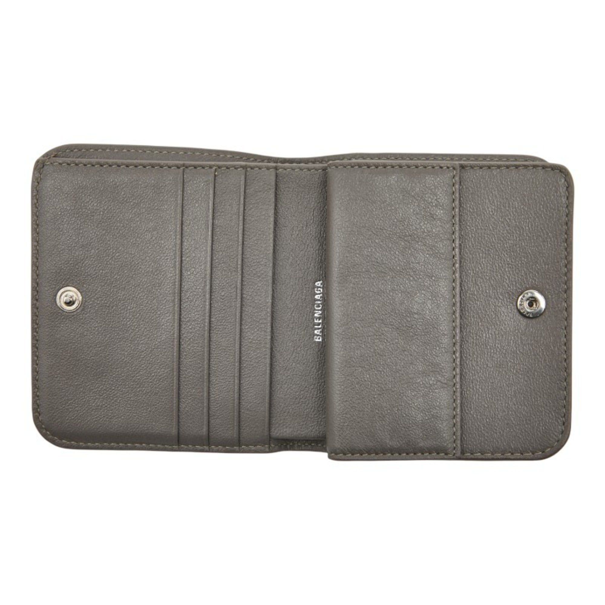 Balenciaga Balenciaga Logo Bifold Compact Wallet 594216 Gray Leather Women's BALENCIAGA Size ONE SIZE - 7 Thumbnail