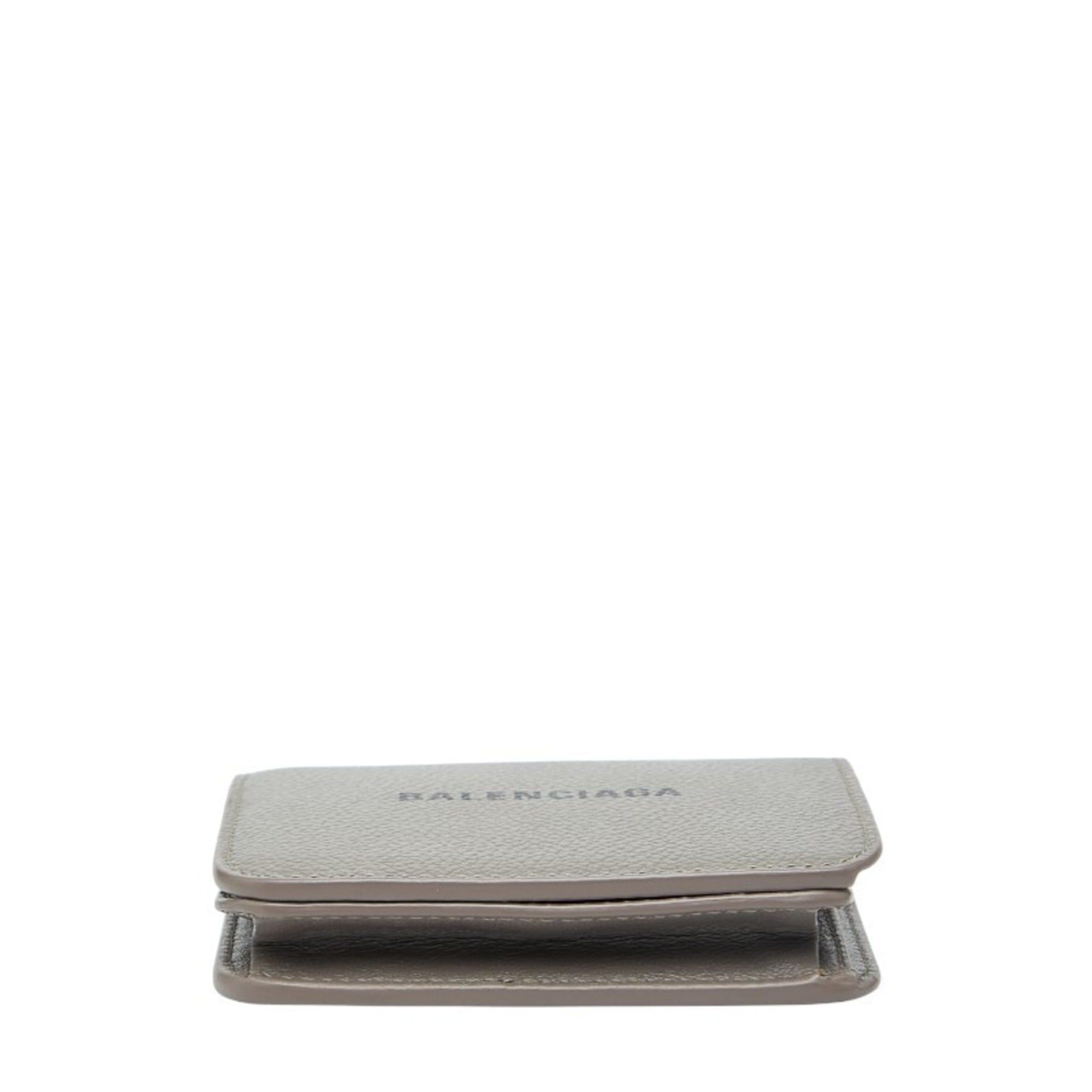 Balenciaga Balenciaga Logo Bifold Compact Wallet 594216 Gray Leather Women's BALENCIAGA Size ONE SIZE - 3 Thumbnail