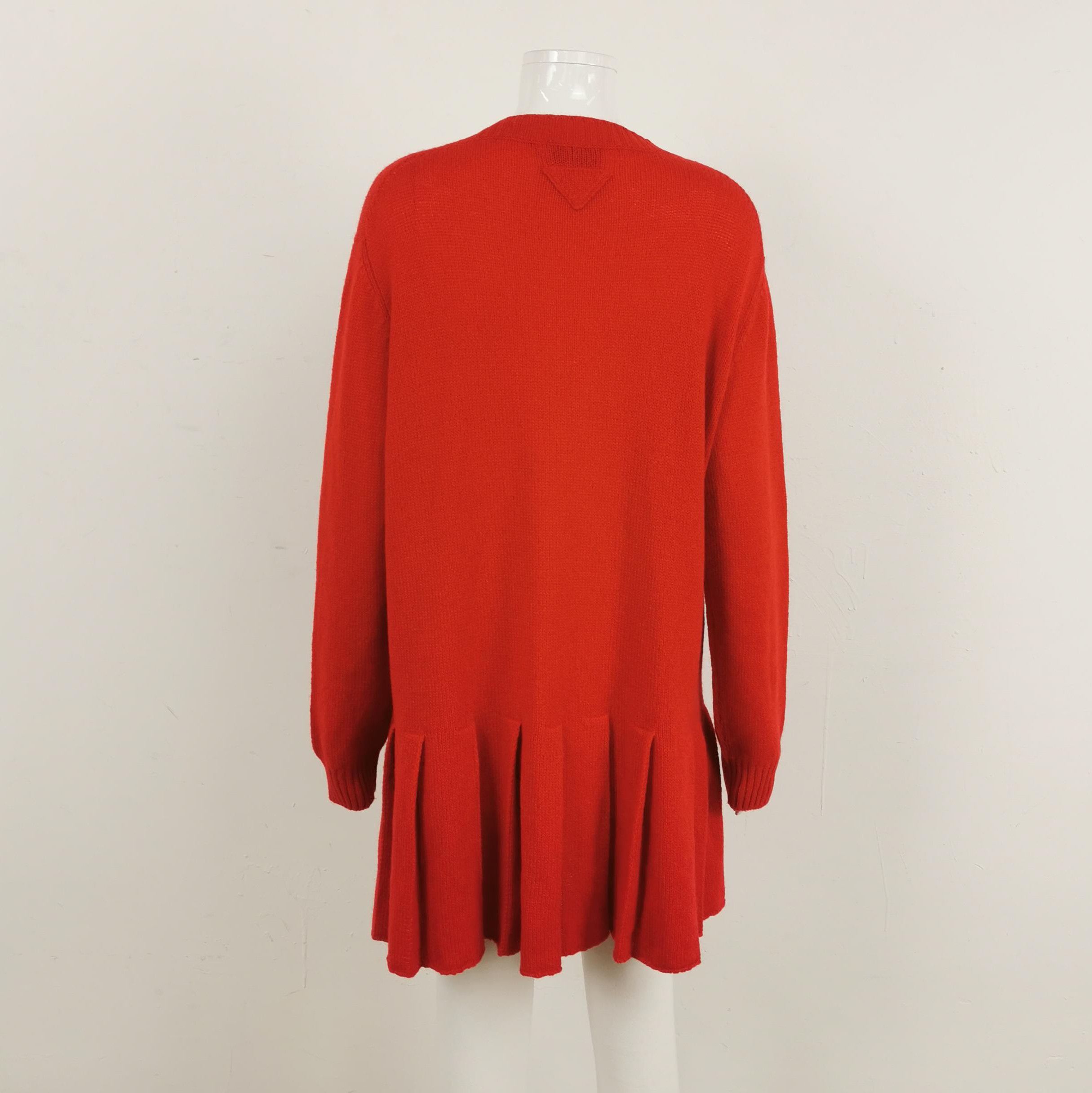 Prada Prada Red Wool Pleated Long Sleeve Dress 0089 Size M / US 6-8 / IT 42-44 - 2 Thumbnail