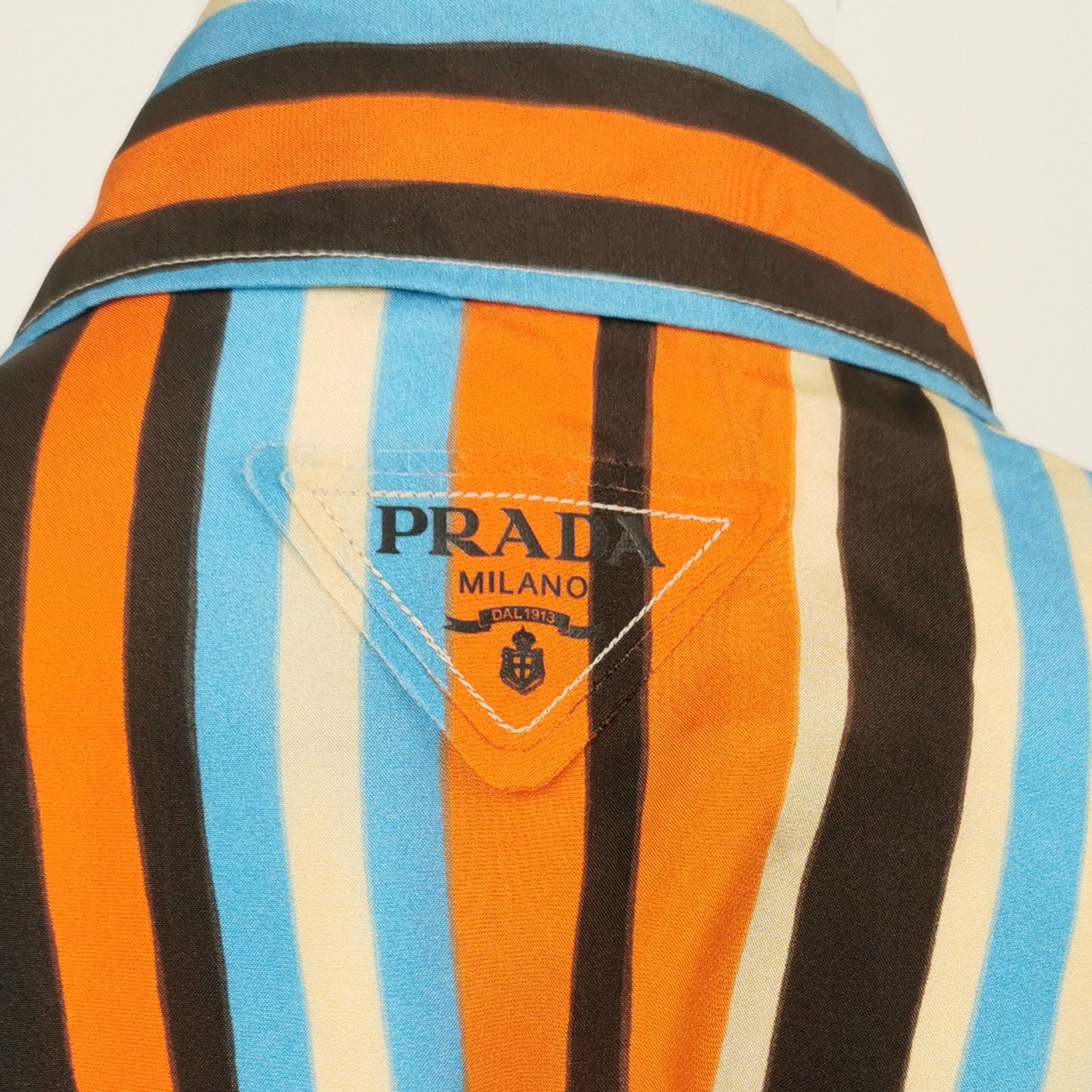 Prada Prada Striped Silk Logo Collared Long Sleeve Shirt 0089 Size S / US 4 / IT 40 - 3 Thumbnail