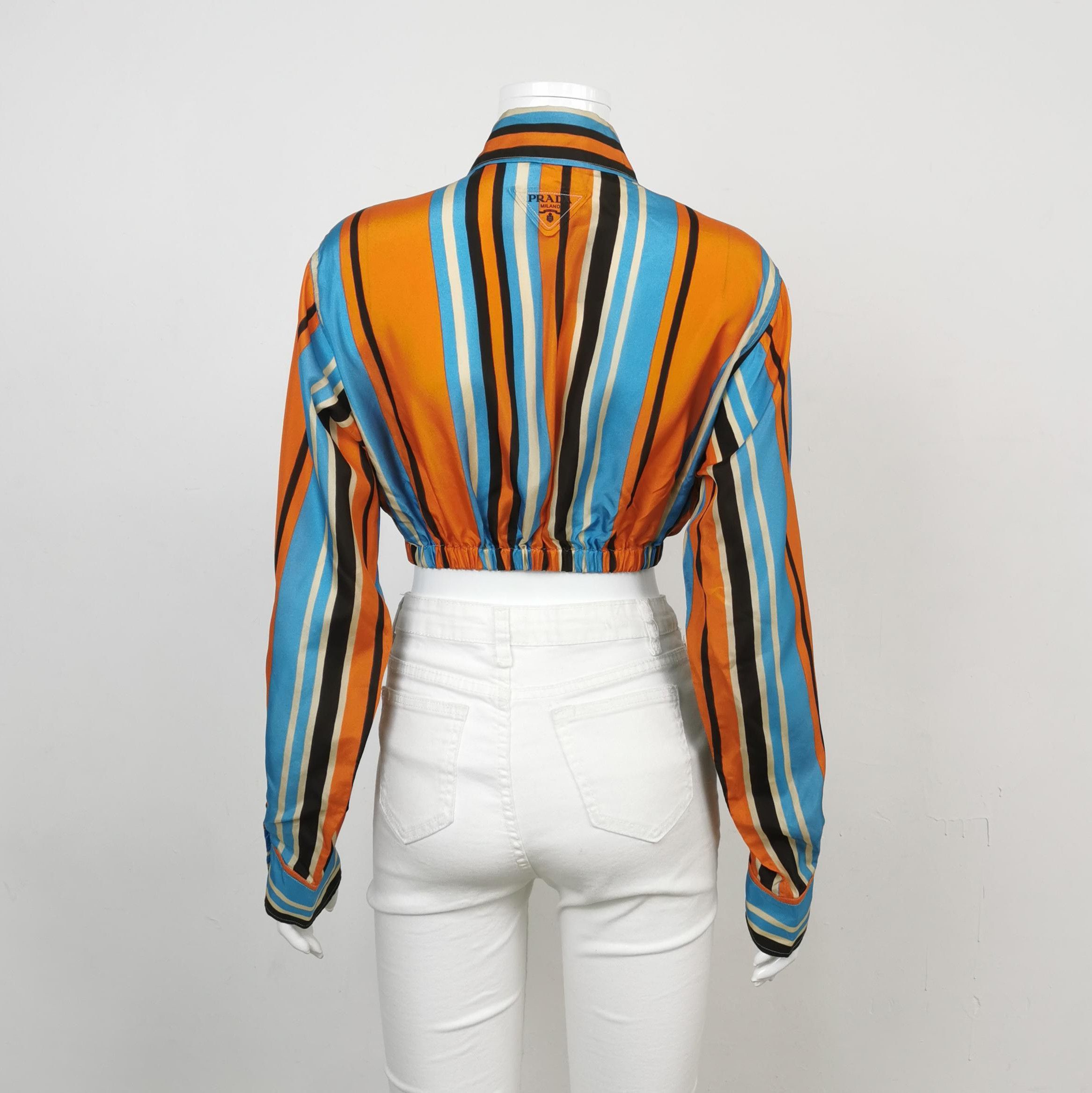 Prada Prada Striped Silk Logo Collared Long Sleeve Shirt 0089 Size S / US 4 / IT 40 - 2 Thumbnail