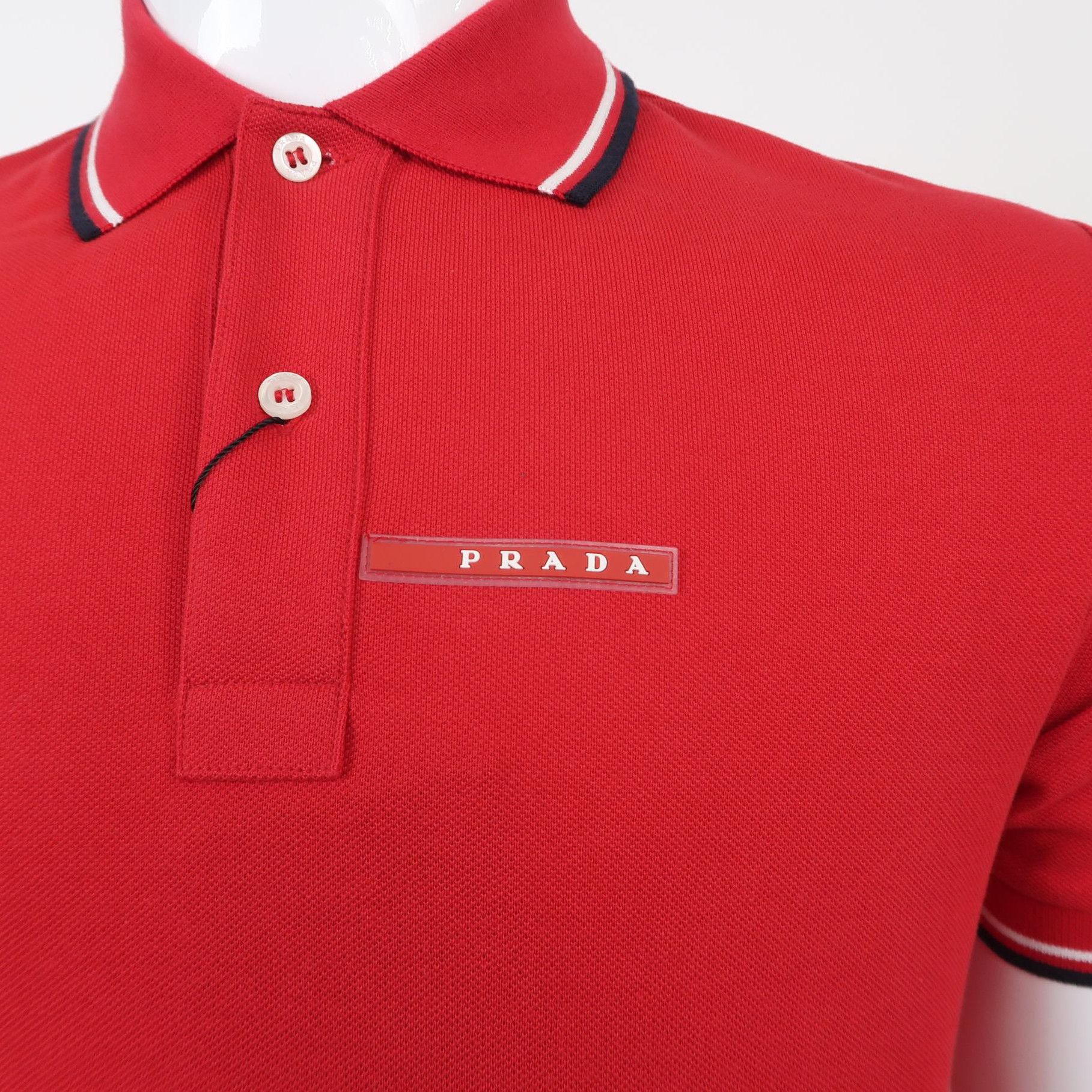 Prada Prada Logo Cotton Polo Shirt in Red 0089 Size S / US 4 / IT 40 - 3 Thumbnail