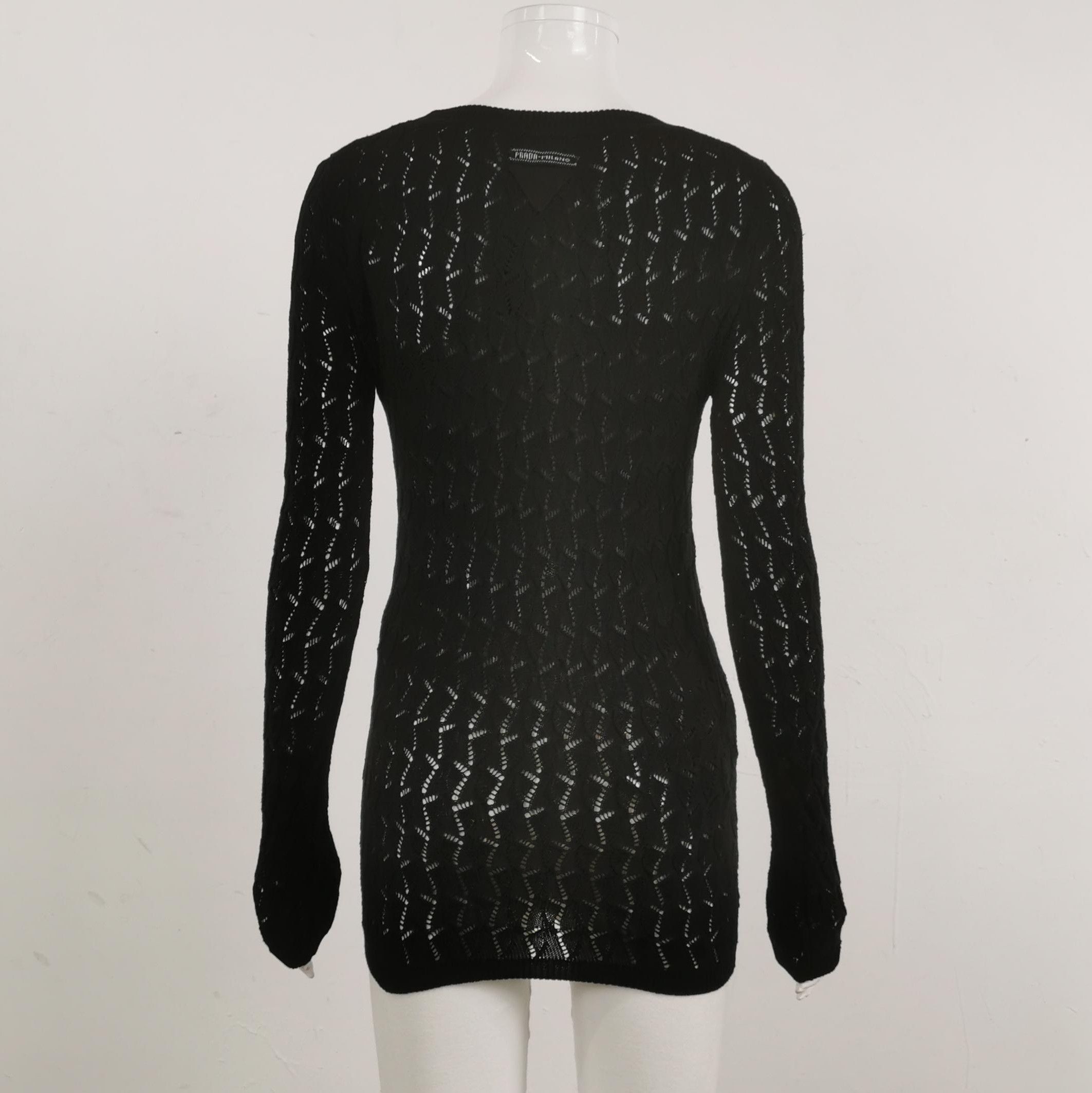 Prada Prada Black Hollow Knit Long Sleeve Sweater 0089 Size S / US 4 / IT 40 - 2 Thumbnail