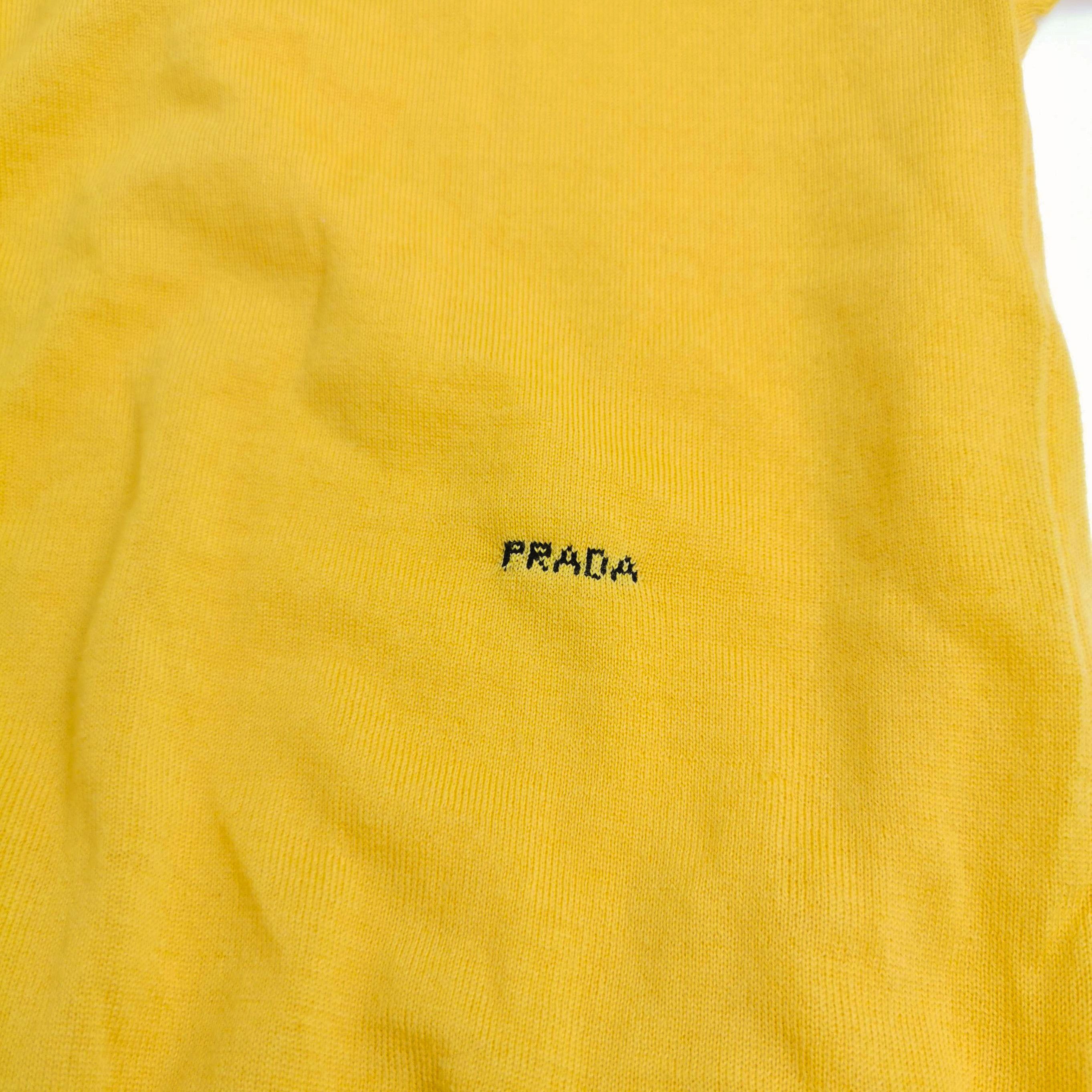 Prada Prada Yellow Logo Knit Short Sleeve Top 0089 Size S / US 4 / IT 40 - 3 Thumbnail
