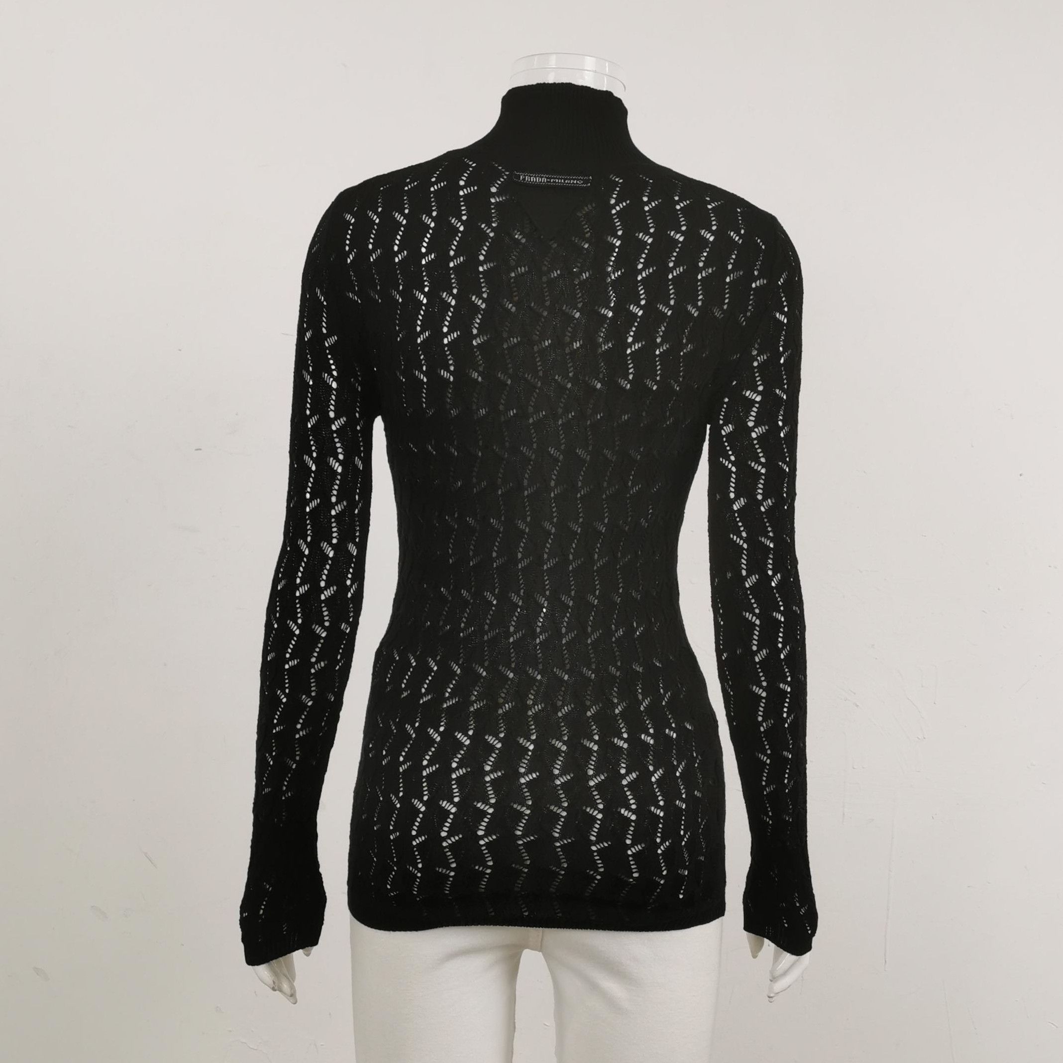 Prada Prada Black Turtleneck Knit Top with Cutouts 0089 Size XXS / US 00 / IT 34 - 2 Thumbnail