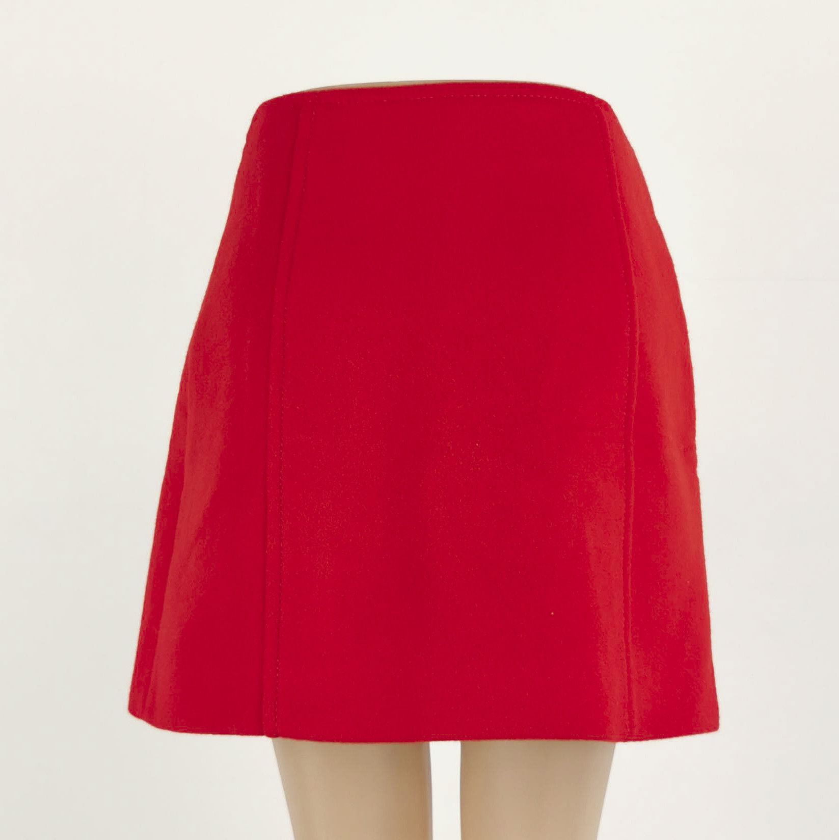 Prada Prada Red Wool Mini Skirt with Detail 0089 Size 38" / US 16 / IT 52 - 3 Thumbnail