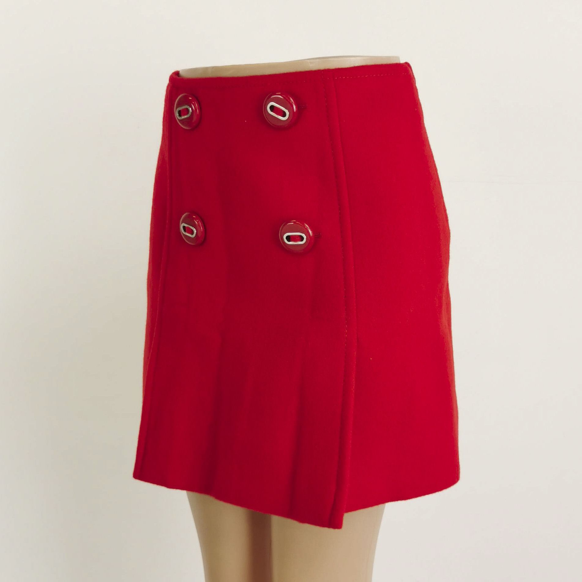 Prada Prada Red Wool Mini Skirt with Detail 0089 Size 38" / US 16 / IT 52 - 2 Thumbnail