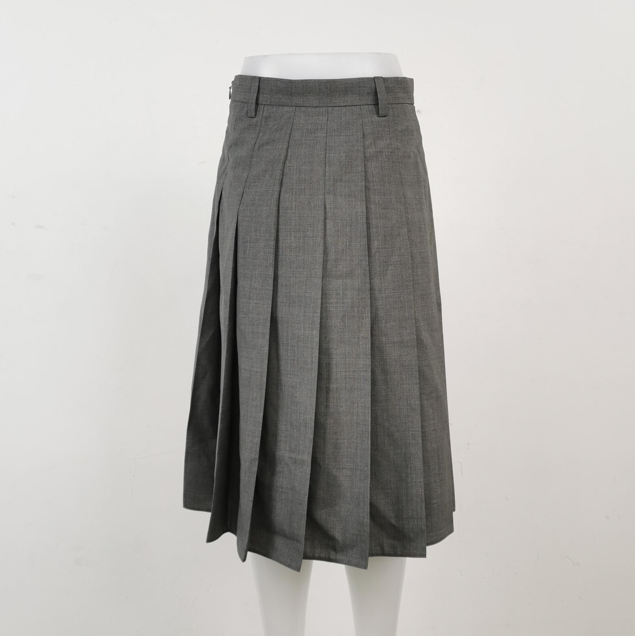 Prada Prada Grey Pleated Wool Midi Skirt 0089 Size 36" / US 14 / IT 50 - 2 Thumbnail
