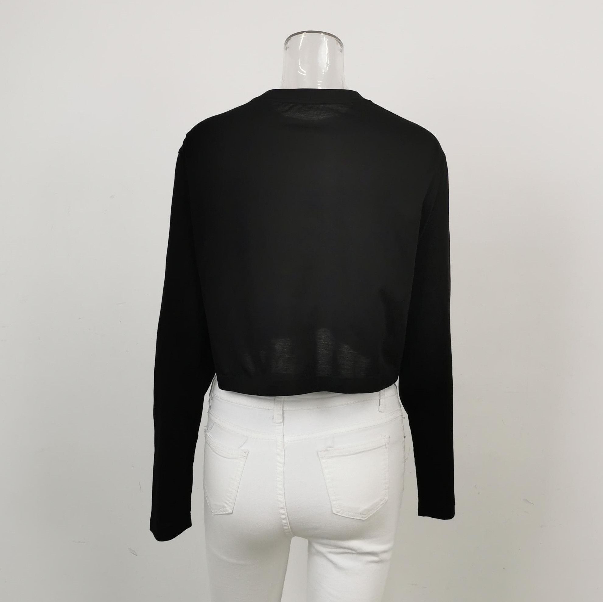 Prada Prada Black Cropped Long Sleeve T-Shirt 0089 Size M / US 6-8 / IT 42-44 - 2 Thumbnail