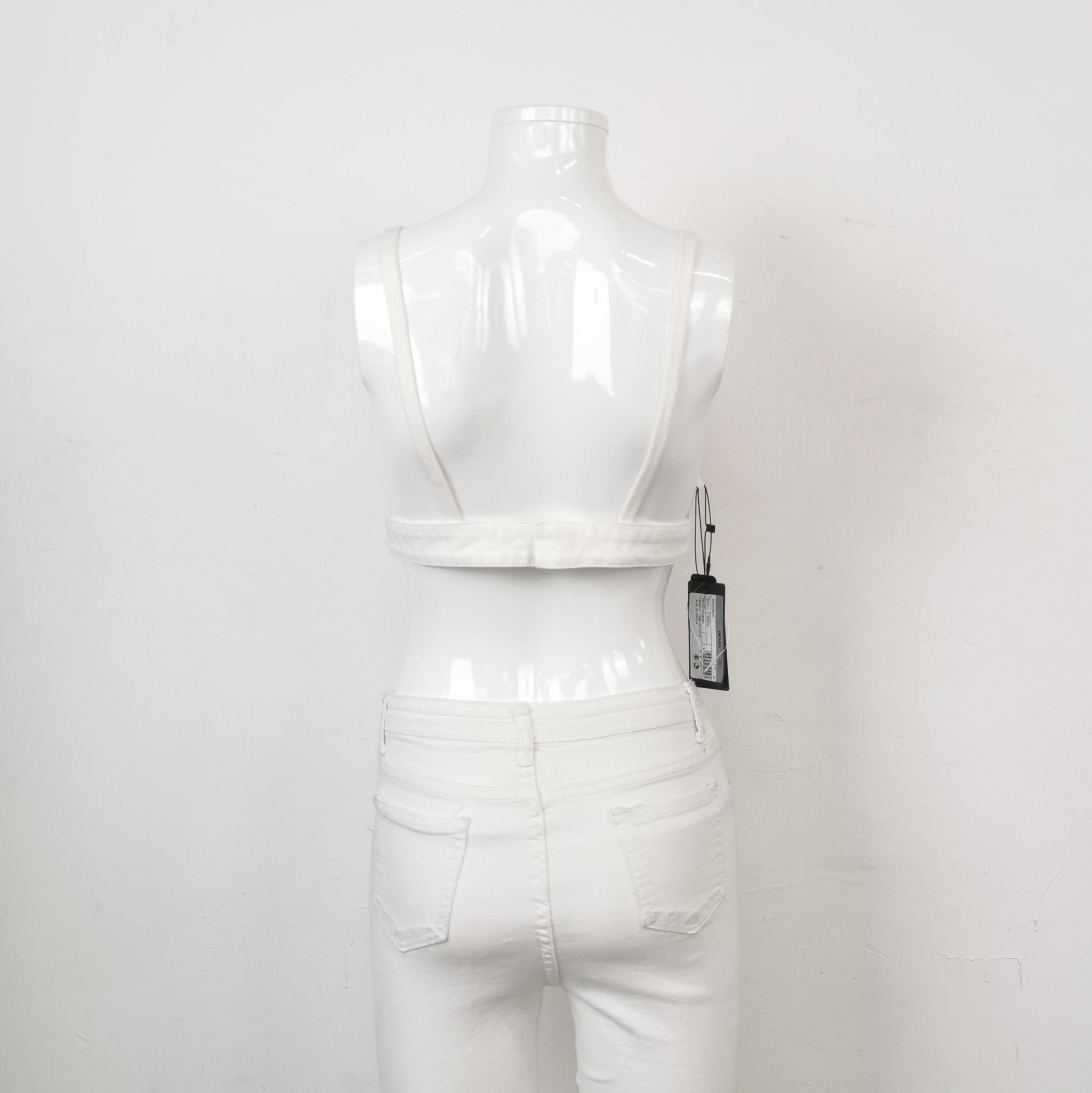 Prada Prada Cotton Triangle Logo Bralette in White 0089 Size S / US 4 / IT 40 - 2 Thumbnail