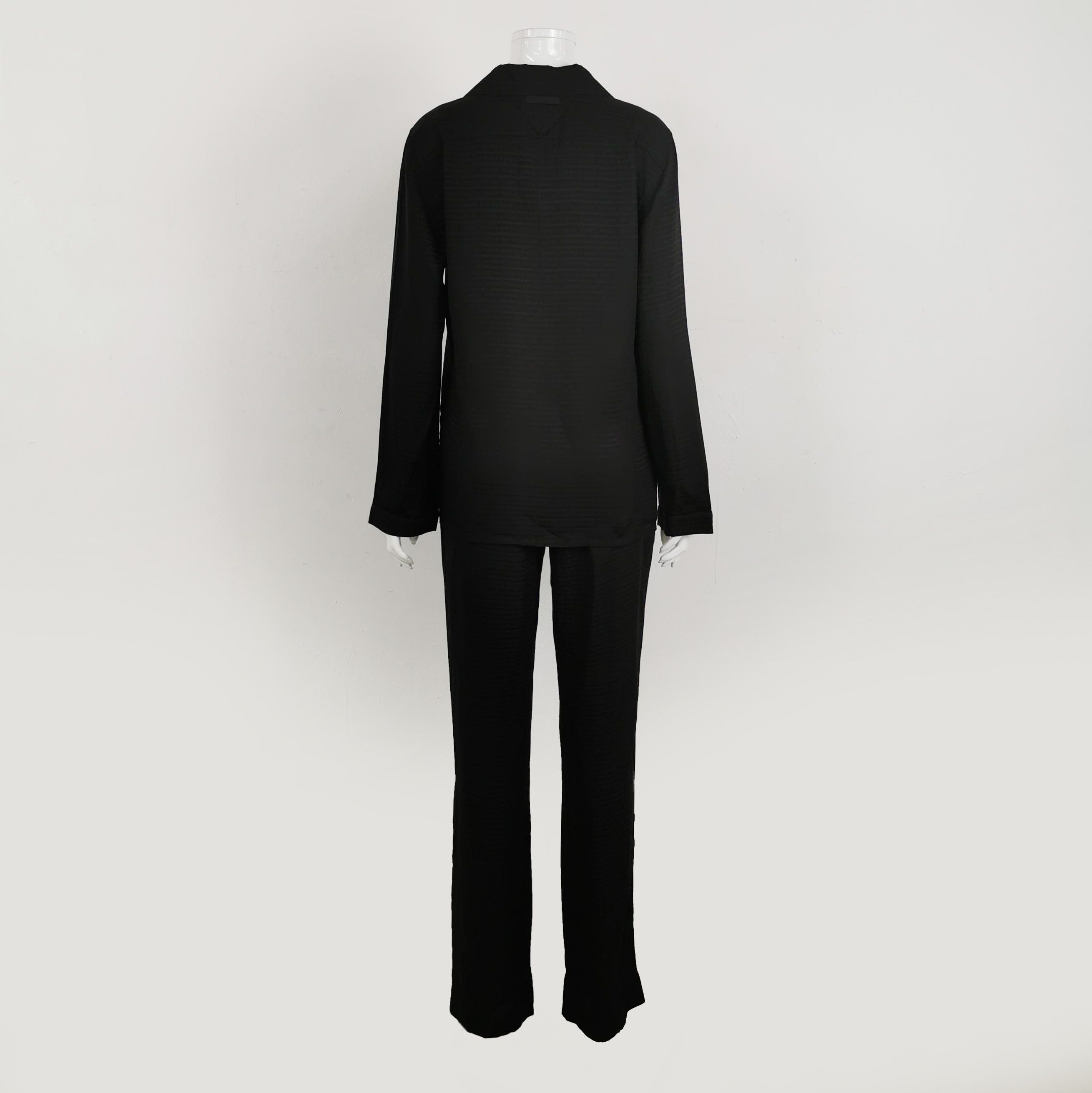 Prada Prada Black Silk Letter Print Long Sleeve Set 0089 Size S / US 4 / IT 40 - 2 Thumbnail