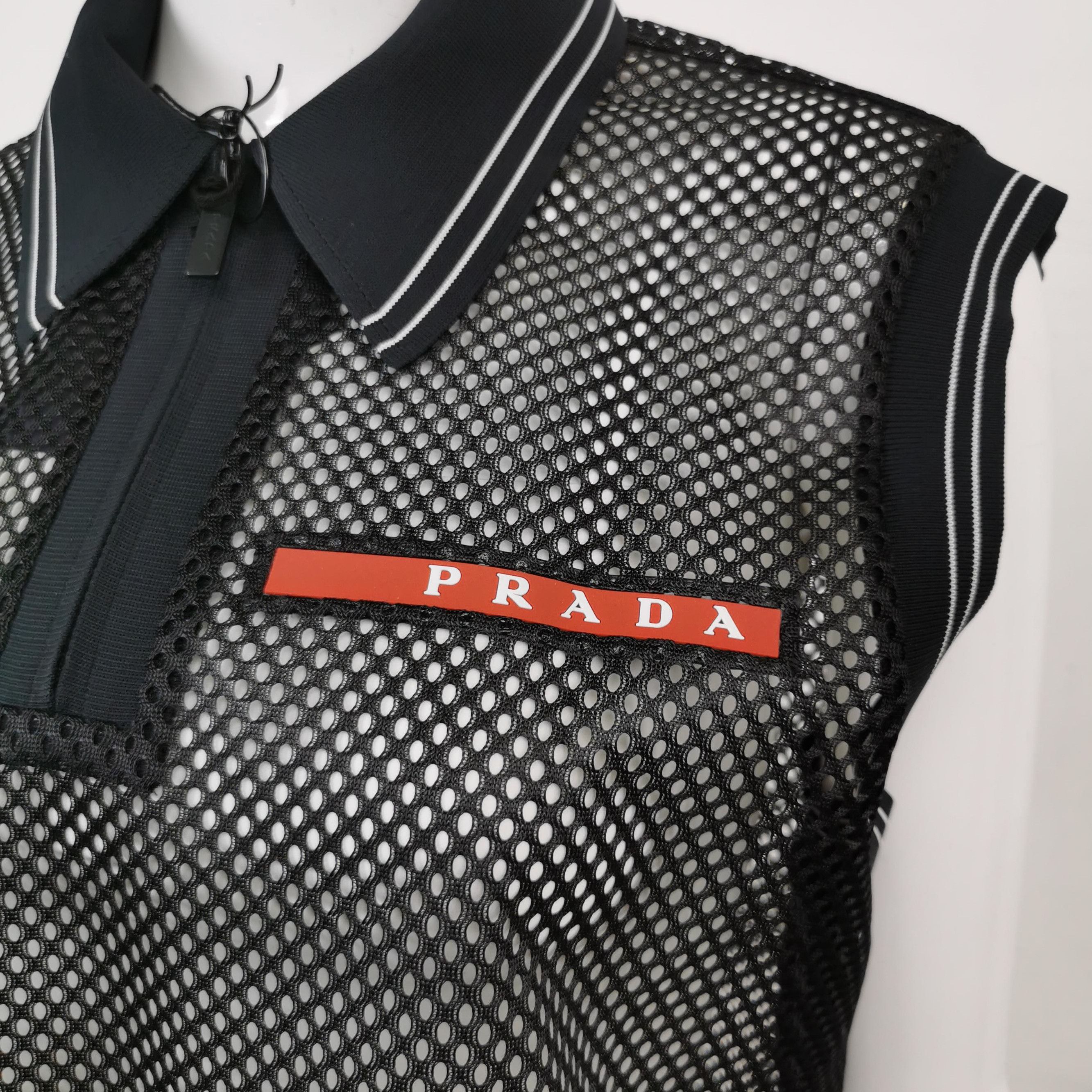Prada Prada Sleeveless Mesh Polo Shirt with Logo 0089 Size L / US 10 / IT 46 - 3 Thumbnail